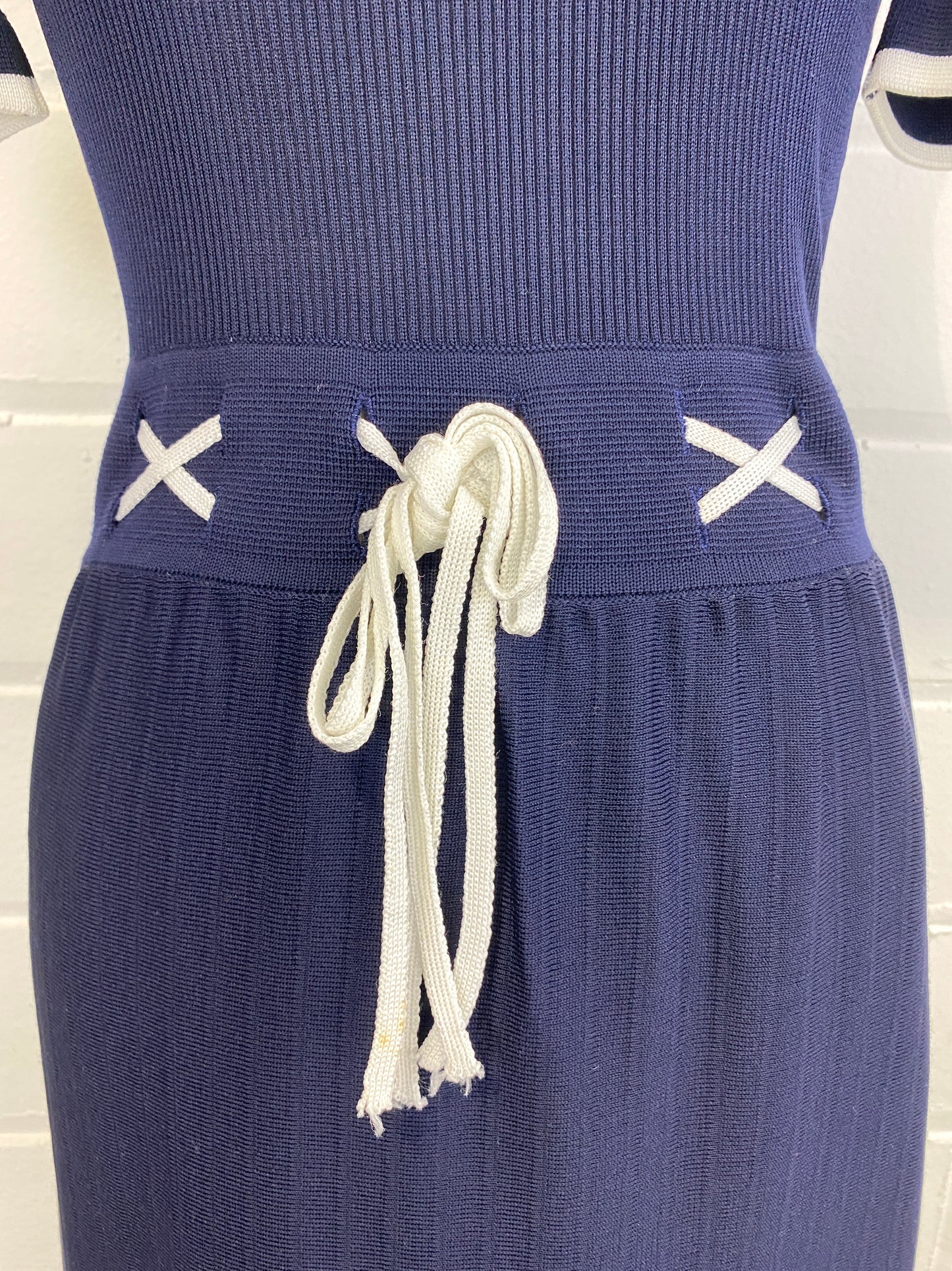 Vintage Deadstock 70s Navy Crissa Short-Sleeve Knit Dress
