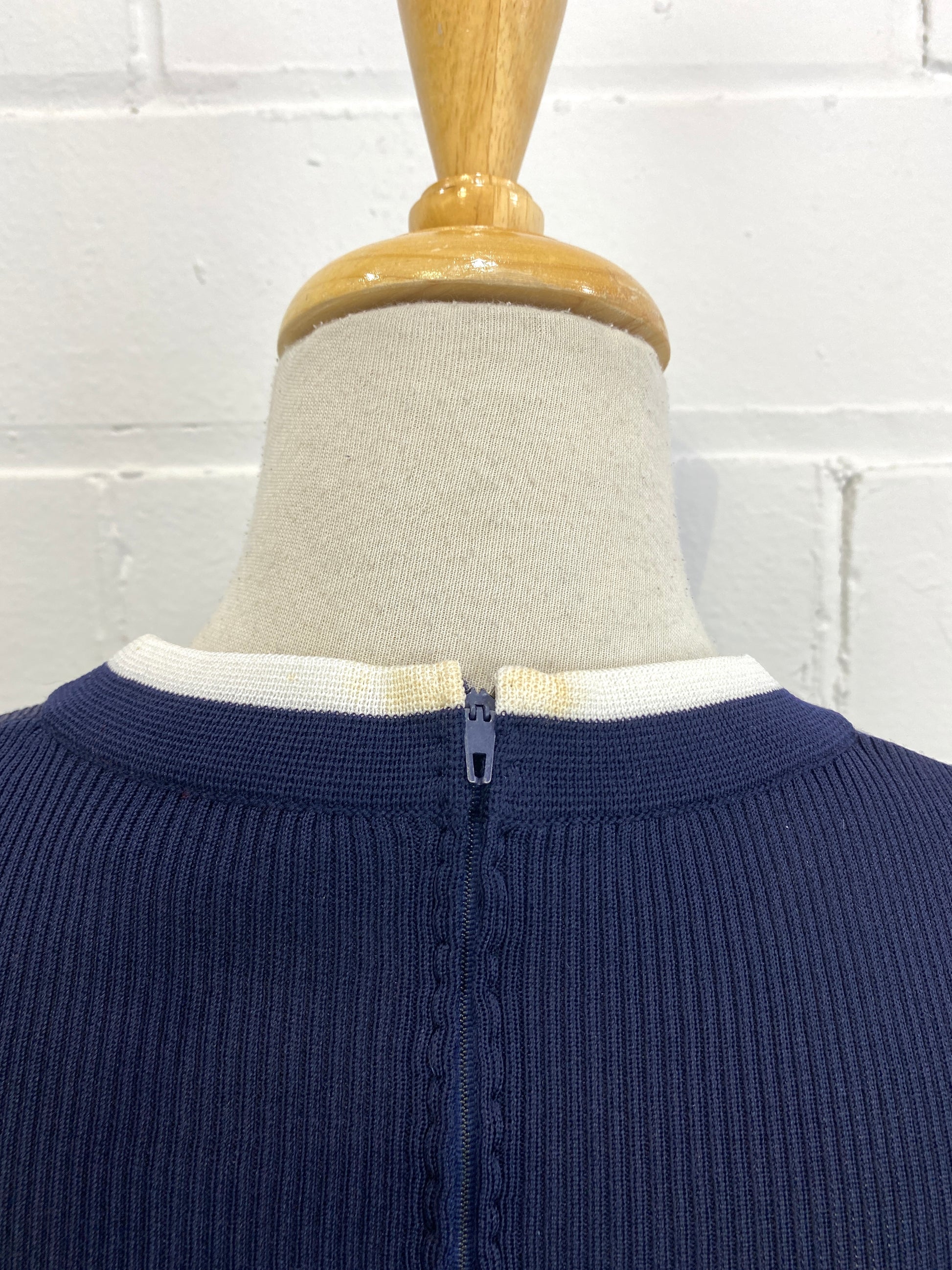 Vintage Deadstock 70s Navy Crissa Short-Sleeve Knit Dress