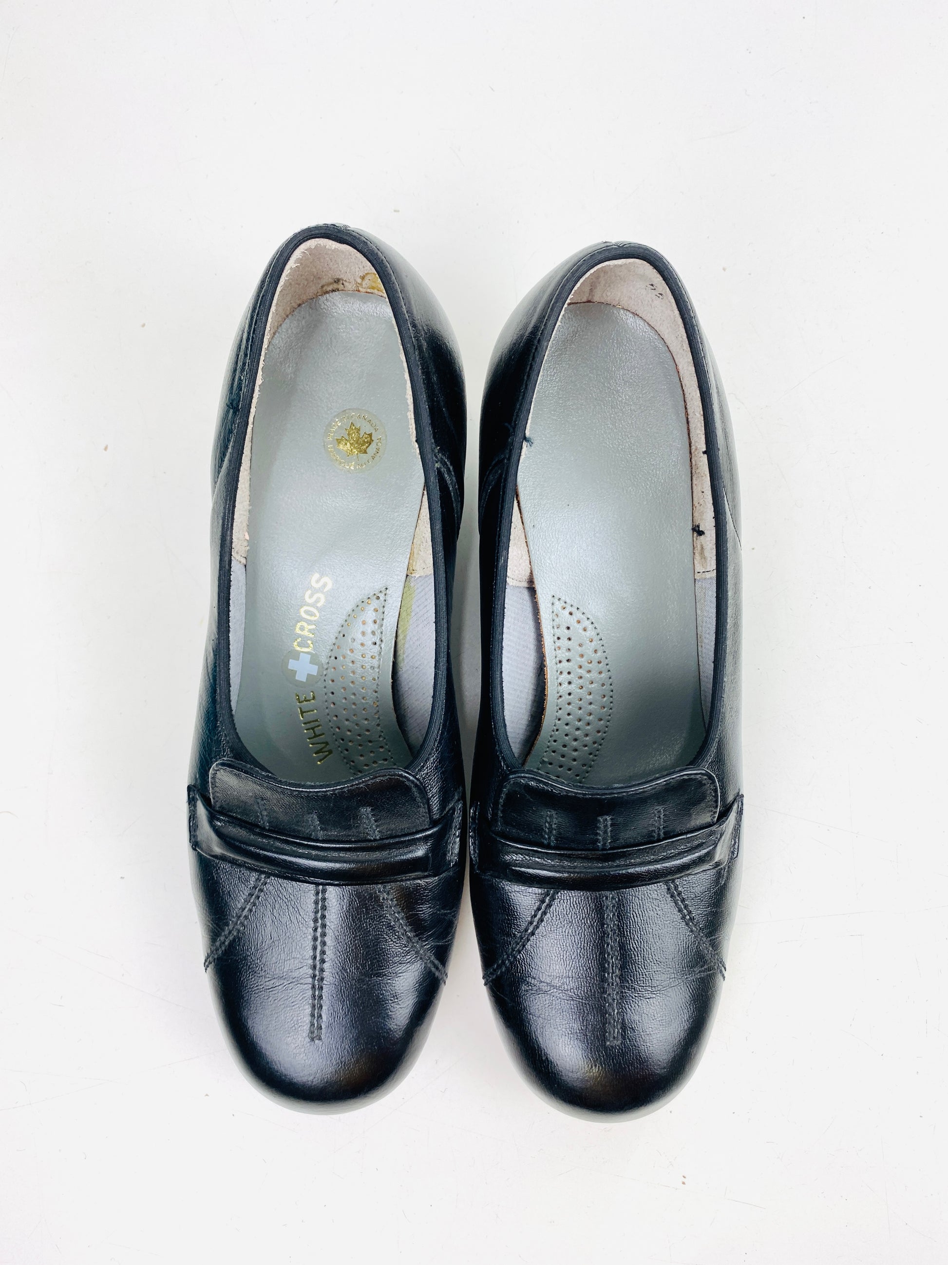 Vintage Deadstock Shoes, Women's 1980s Black Leather Pump's, Cuban Heels, NOS, 6506
