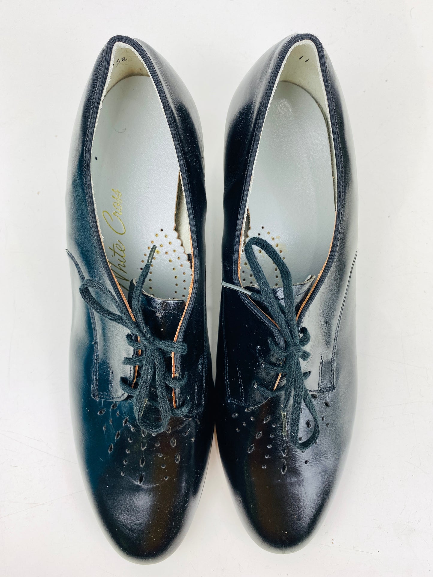 Vintage Deadstock Shoes, Women's 1980s Black Leather Cuban Heel Oxfords, NOS, 7995