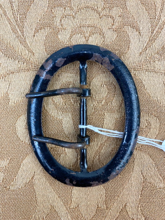 Antique Victorian Black Metal Oval Belt Buckle, 2 Prongs