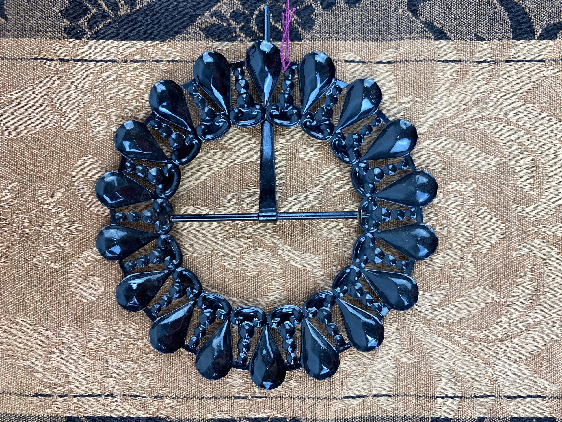 Vintage Black Metal Circular Buckles with Long Prongs, x2