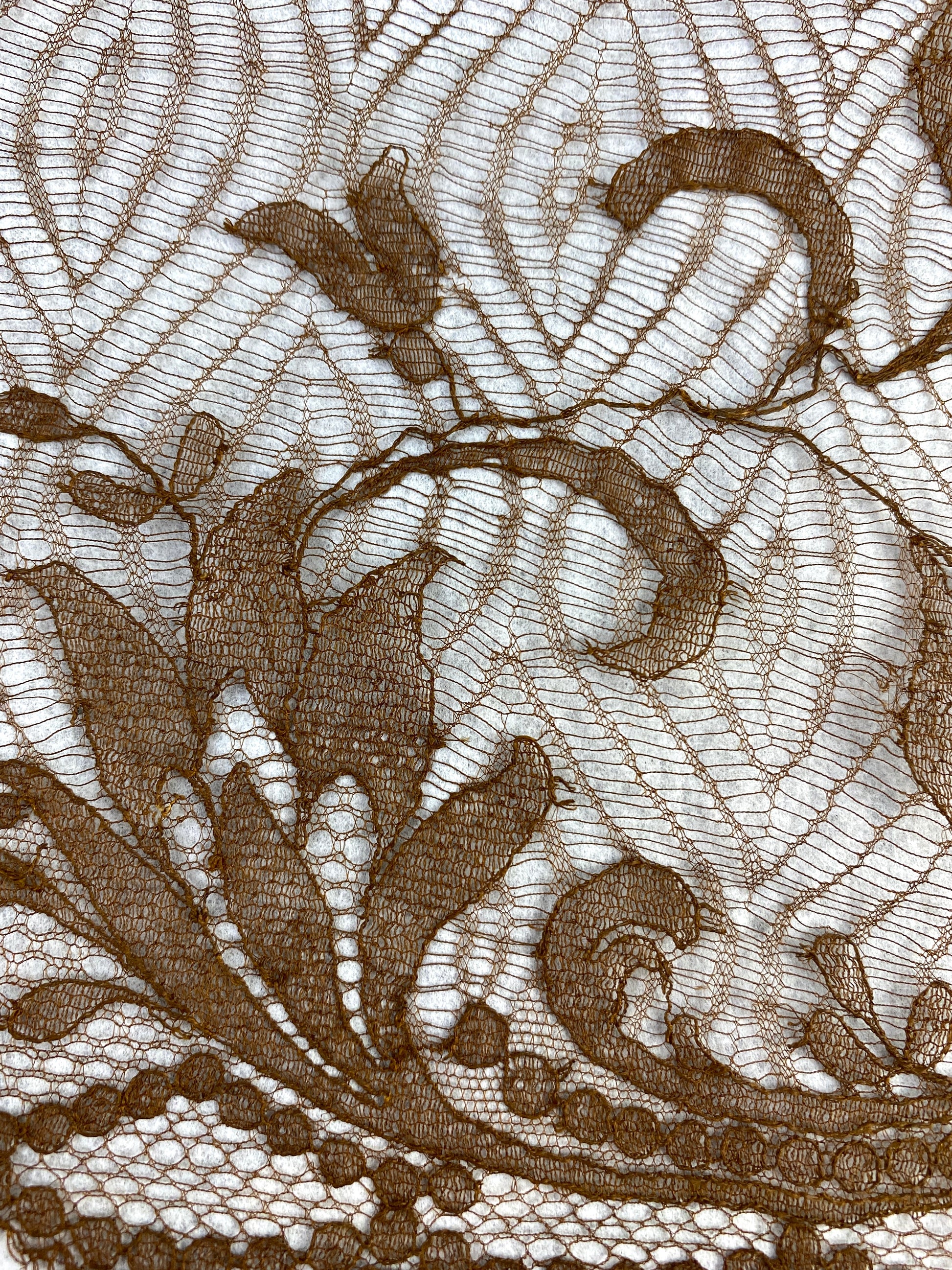 Antique Victorian Brown Lace Piece, 57x21"