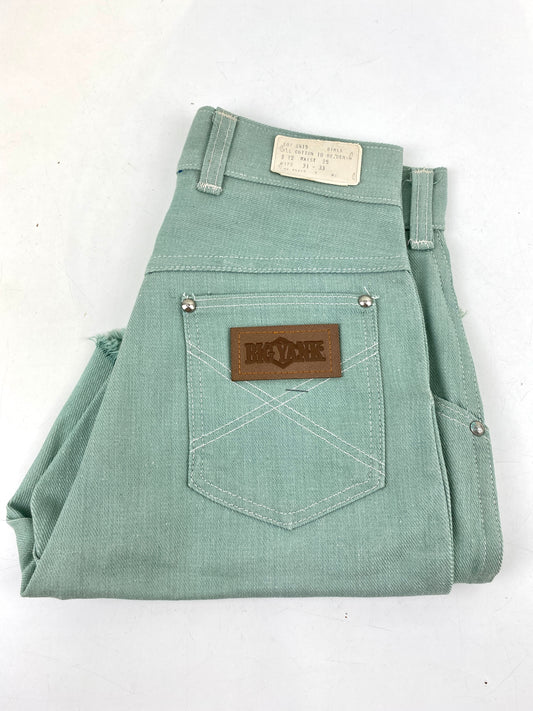 Vintage 1970s Deadstock Girls Jeans, Kids 'Big Yank' Cut-Off Jean Shorts, Green Denim, NOS