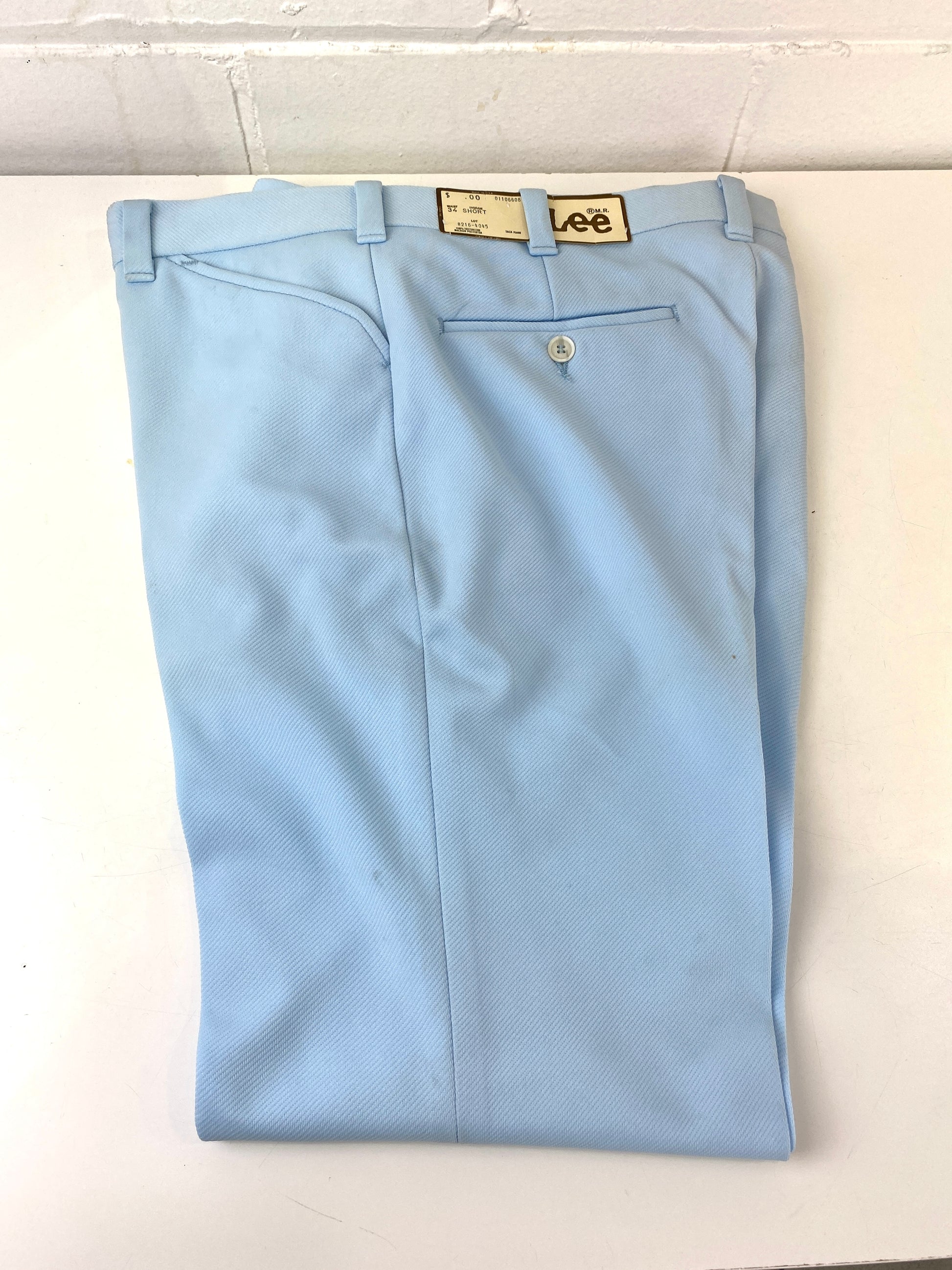 Vintage 1970s Deadstock Lee Polyester Flared Trousers, Men's Blue Slacks, NOS