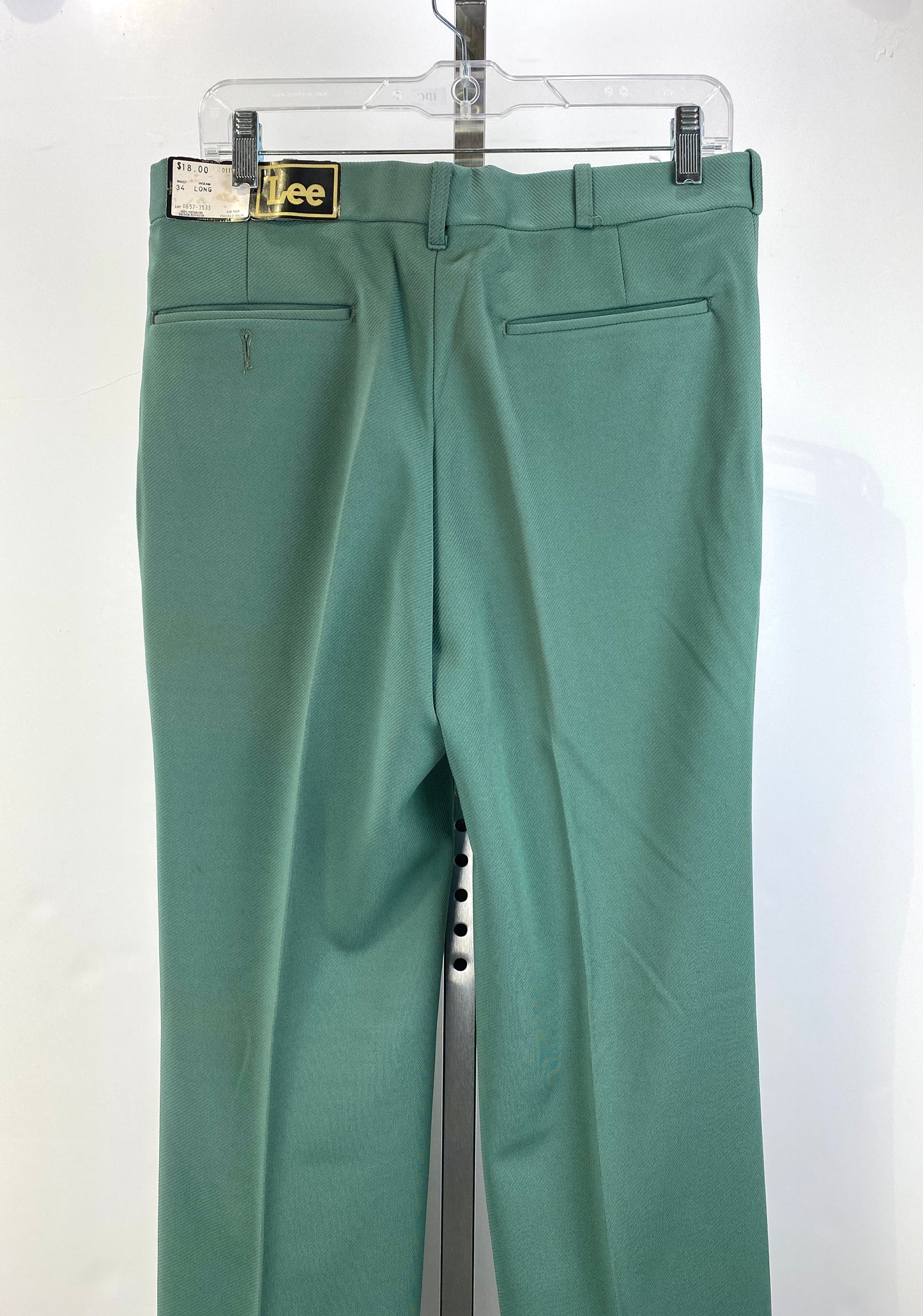 Vintage 1970s Deadstock Lee Polyester Flared Trousers, Men's Green Slacks, NOS