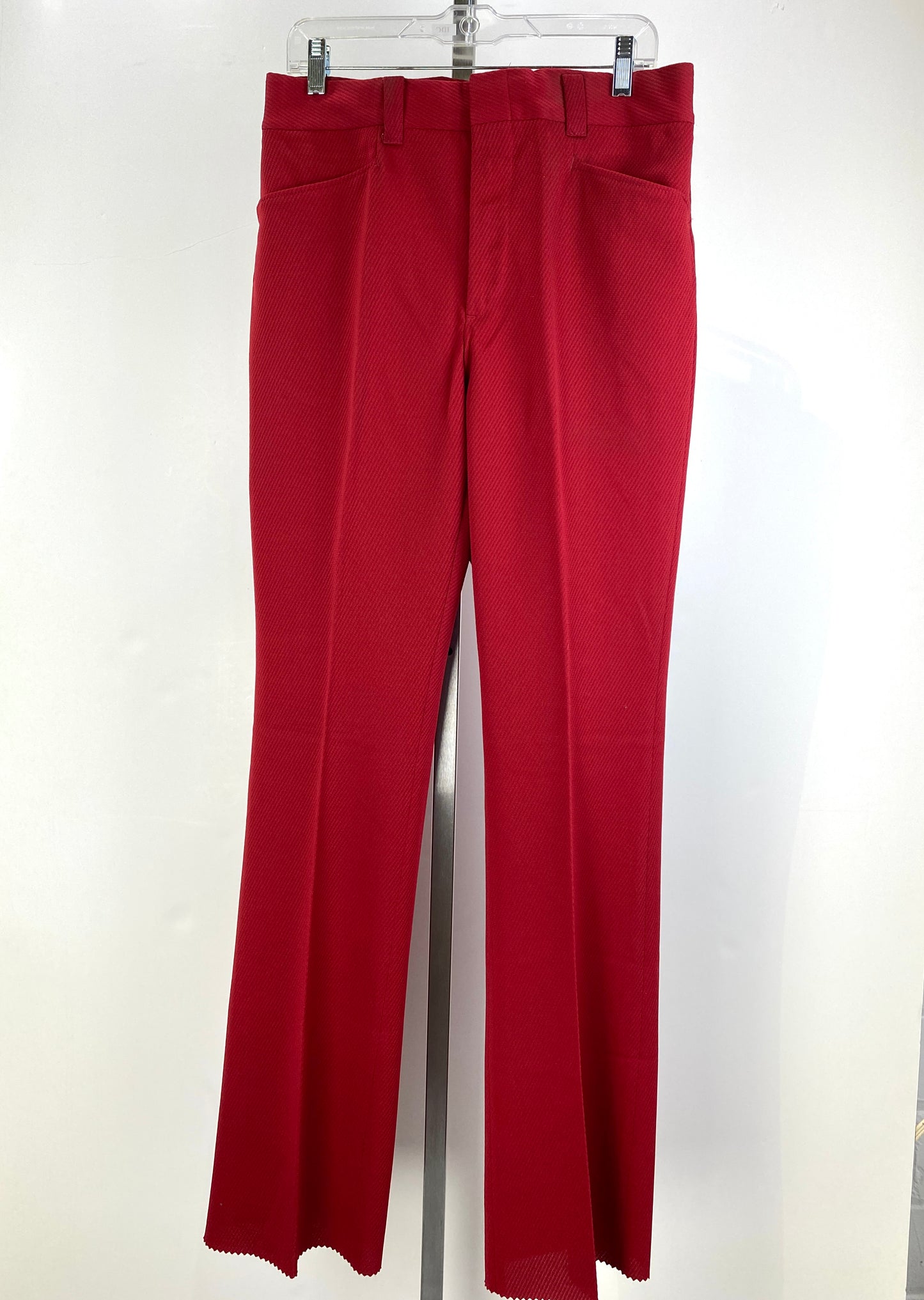 Vintage 1970s Deadstock Polyester Flared Trousers, Men's Red Slacks, NOS