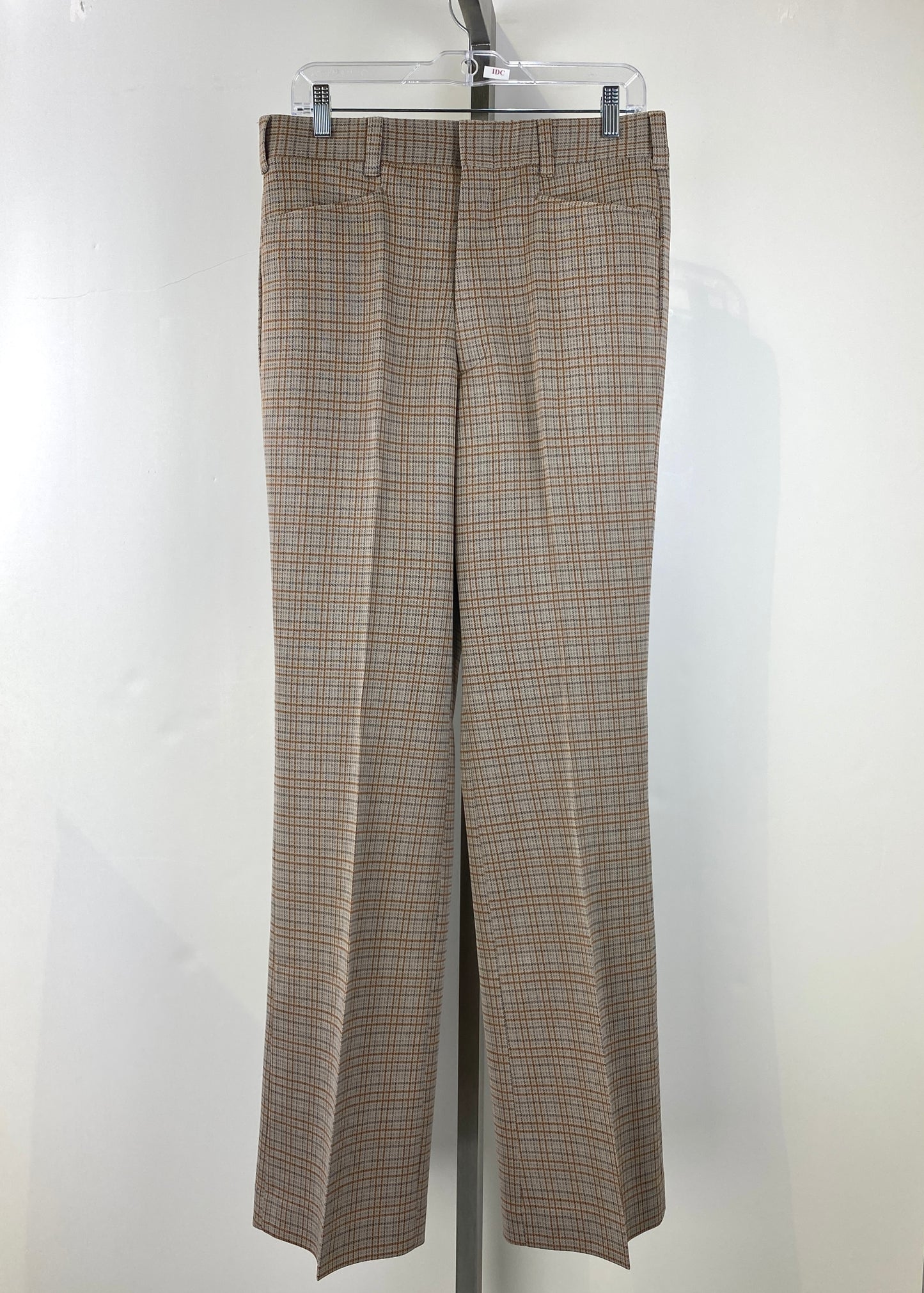 Vintage 1970s Deadstock Lee Polyester Flared Trousers, Men's Brown Plaid Slacks, NOS