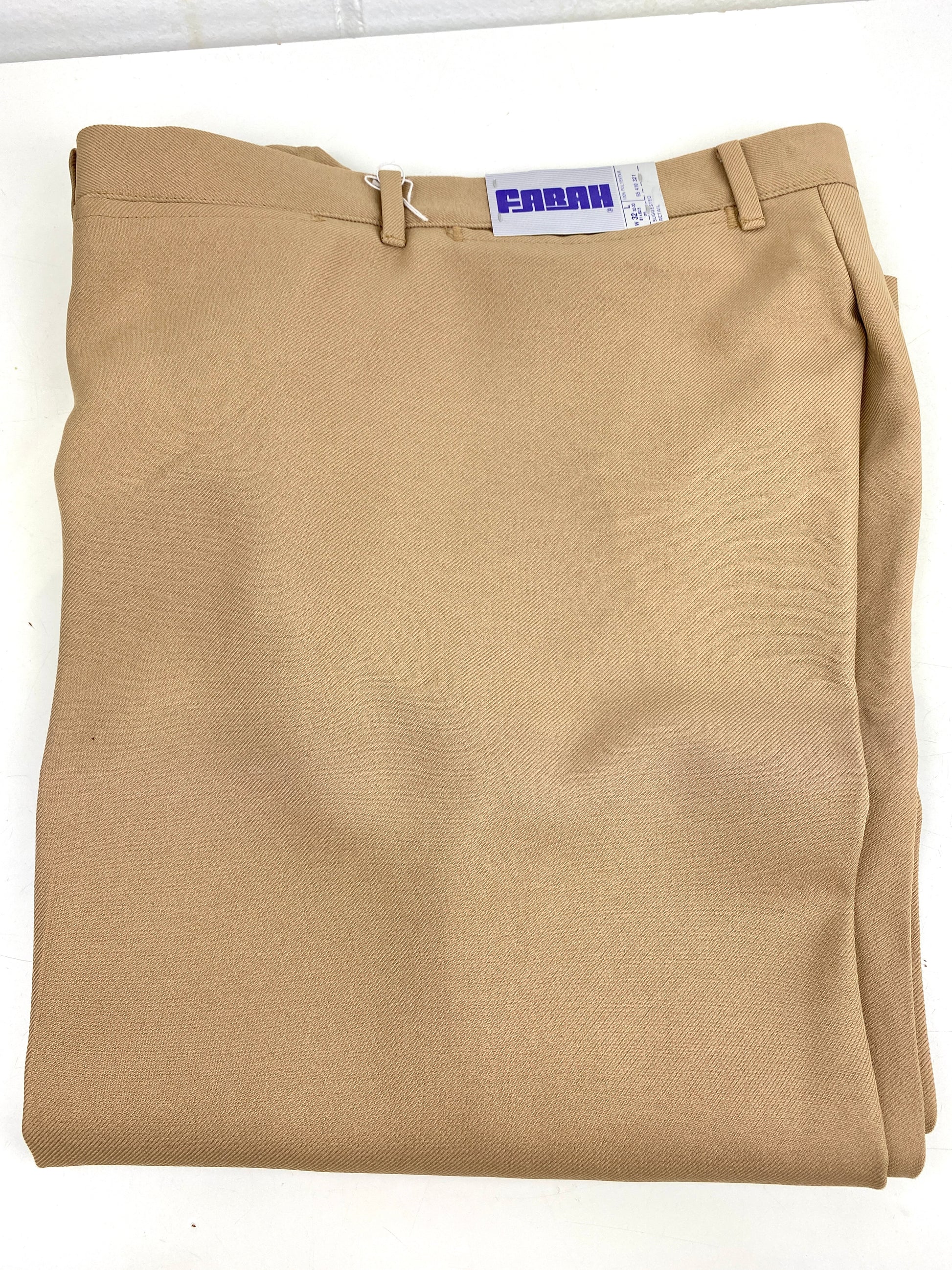 Vintage 1970s Deadstock Flared Poly Trousers, Men's Tan Slacks, NOS