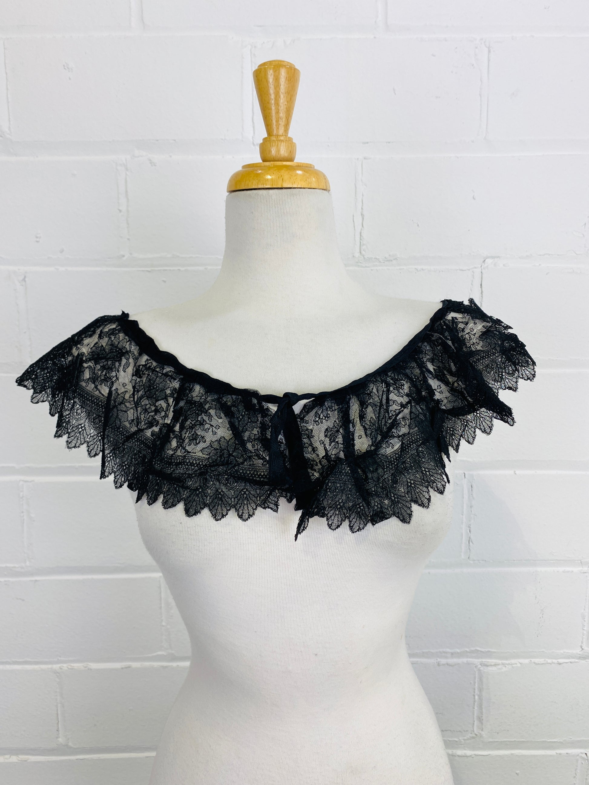 Antique Victorian Black Lace Wide Neck Collar
