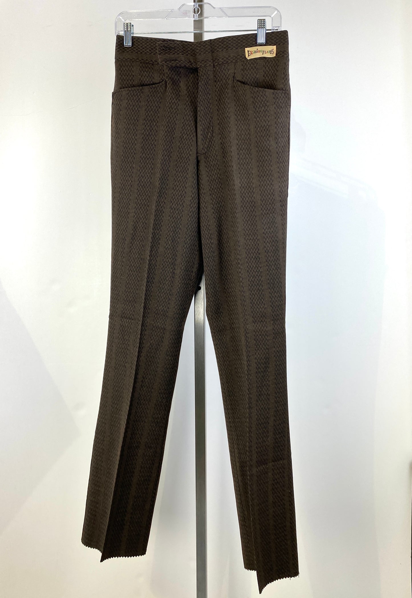 Vintage 1970s Deadstock Flared Trousers, Men's Brown Herringbone Slacks, NOS