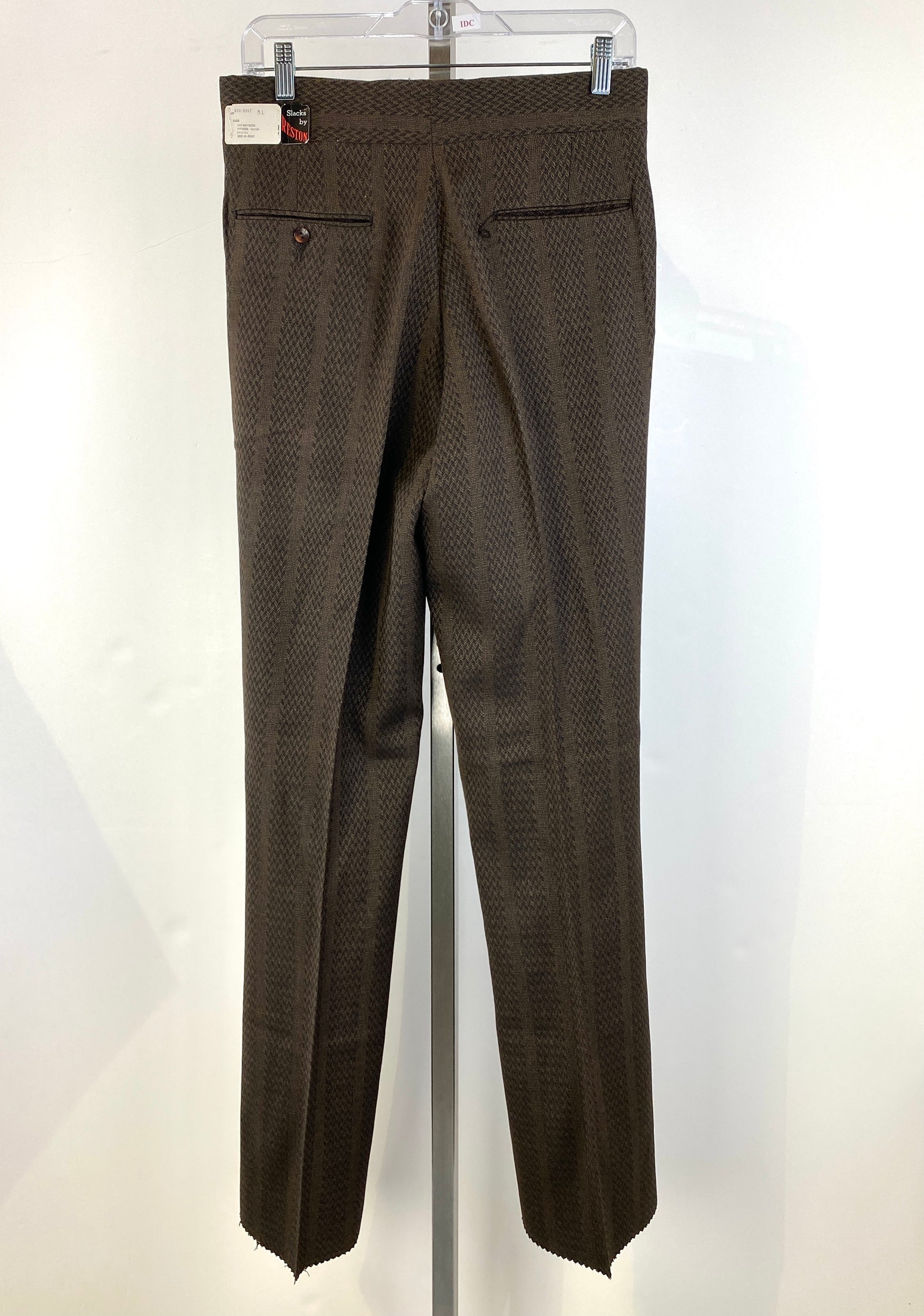 Vintage 1970s Deadstock Flared Trousers, Men's Brown Herringbone Slacks, NOS