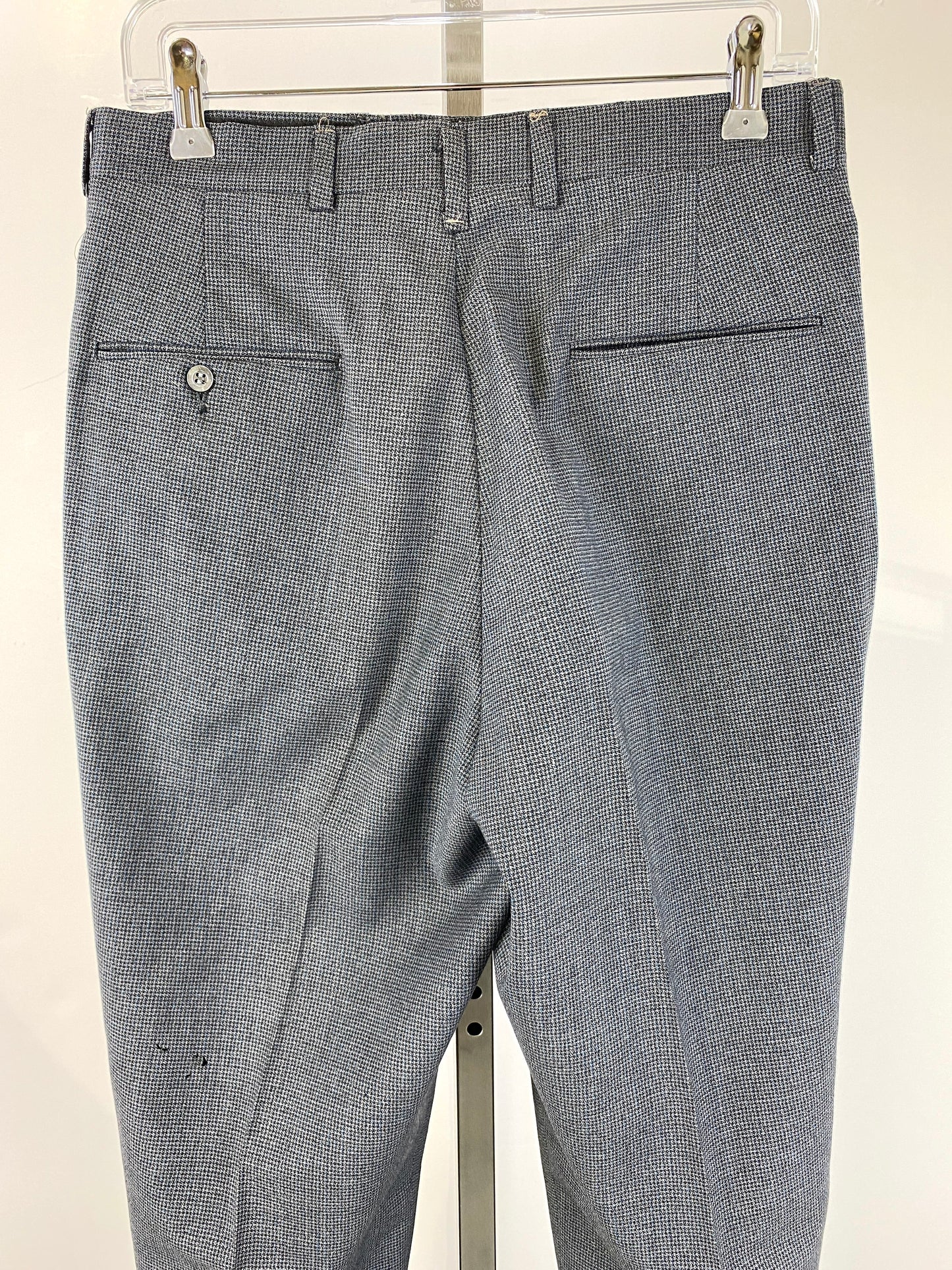 Vintage 1960s Deadstock Grey Straight-Leg Slacks, Men's Wool Check Trousers, NOS
