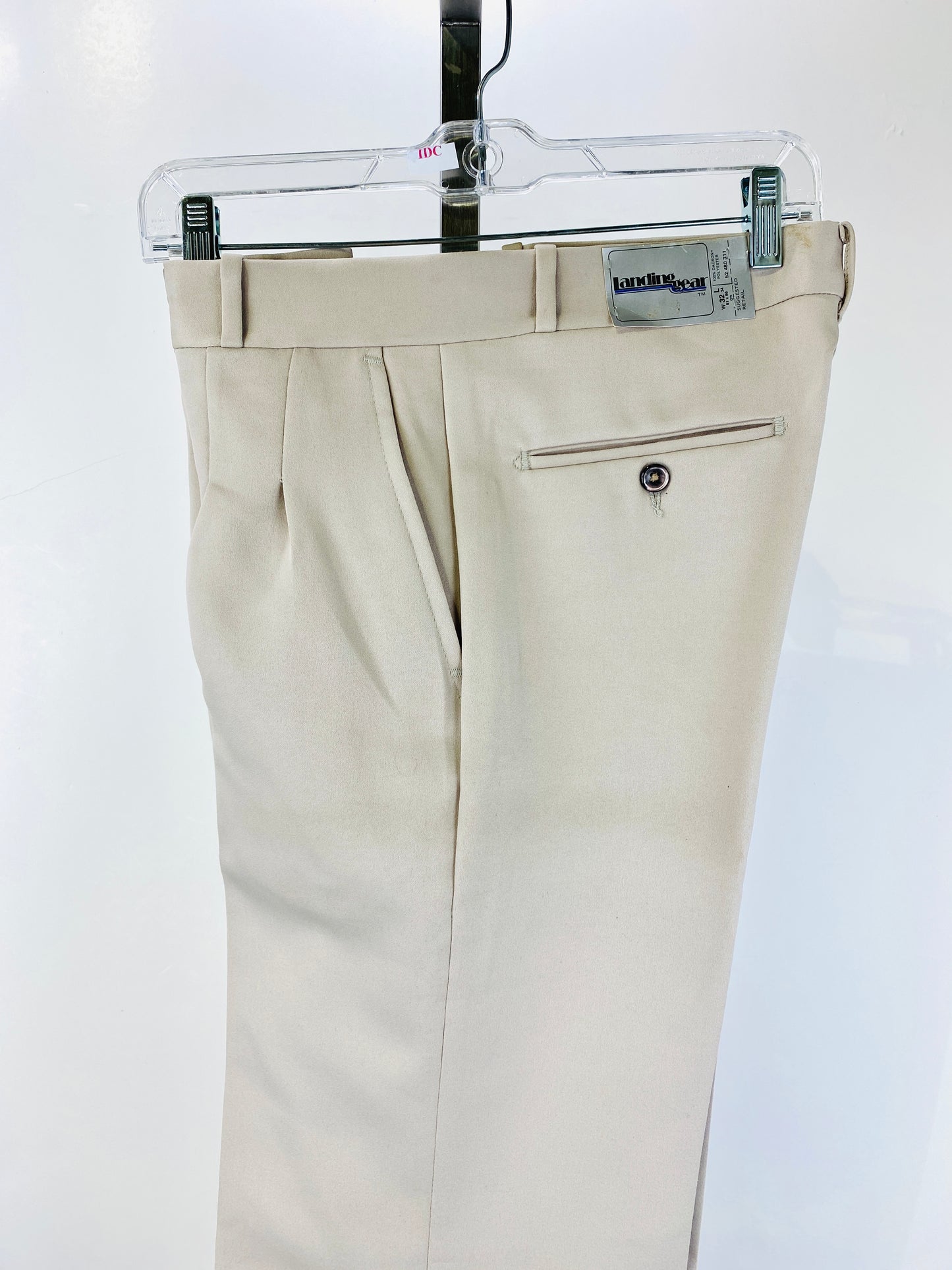 Vintage 1970s Deadstock Straight-Leg Polyester Trouser's, Men's Beige Slacks, NOS