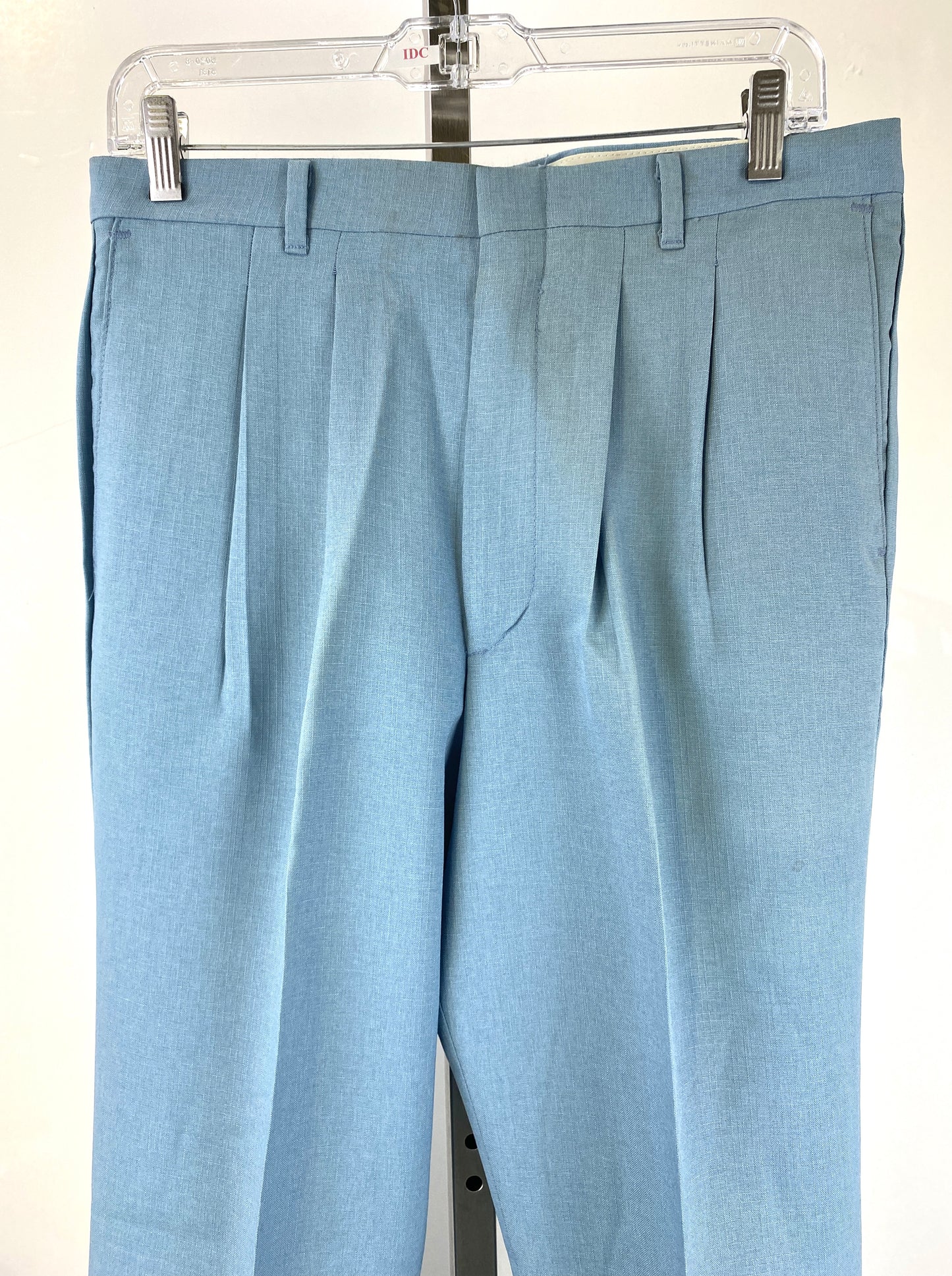 Vintage 1970s Deadstock Straight-Leg Poly Trousers, Men's Blue 'Dee Cee' Slacks, NOS