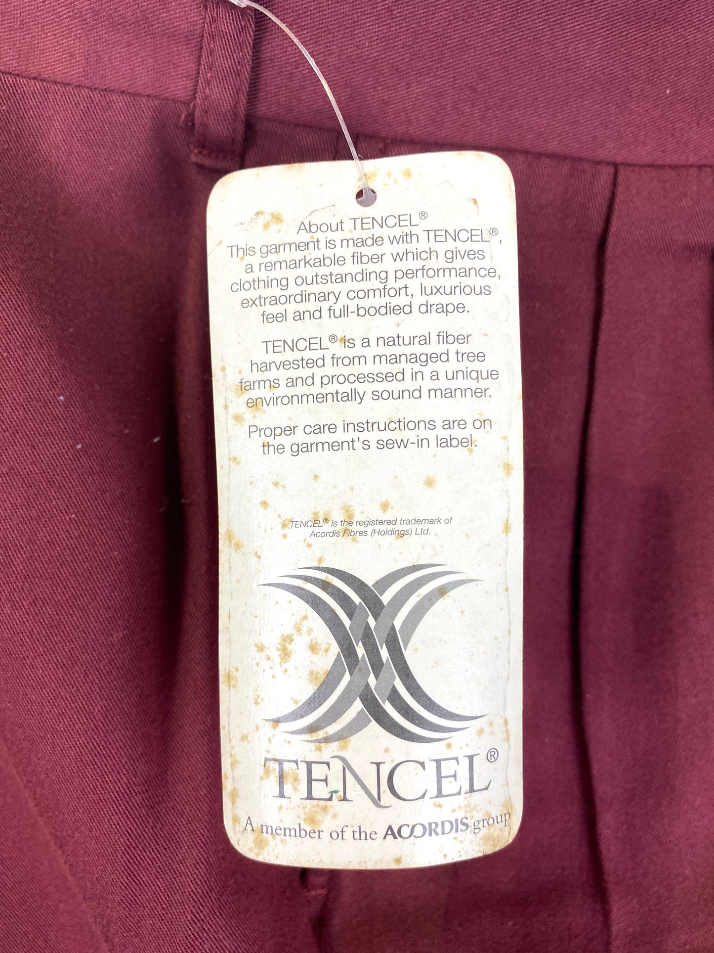 Vintage 1990s Deadstock Tencel Slacks, Men's Burgundy Carrot Trousers, NOS