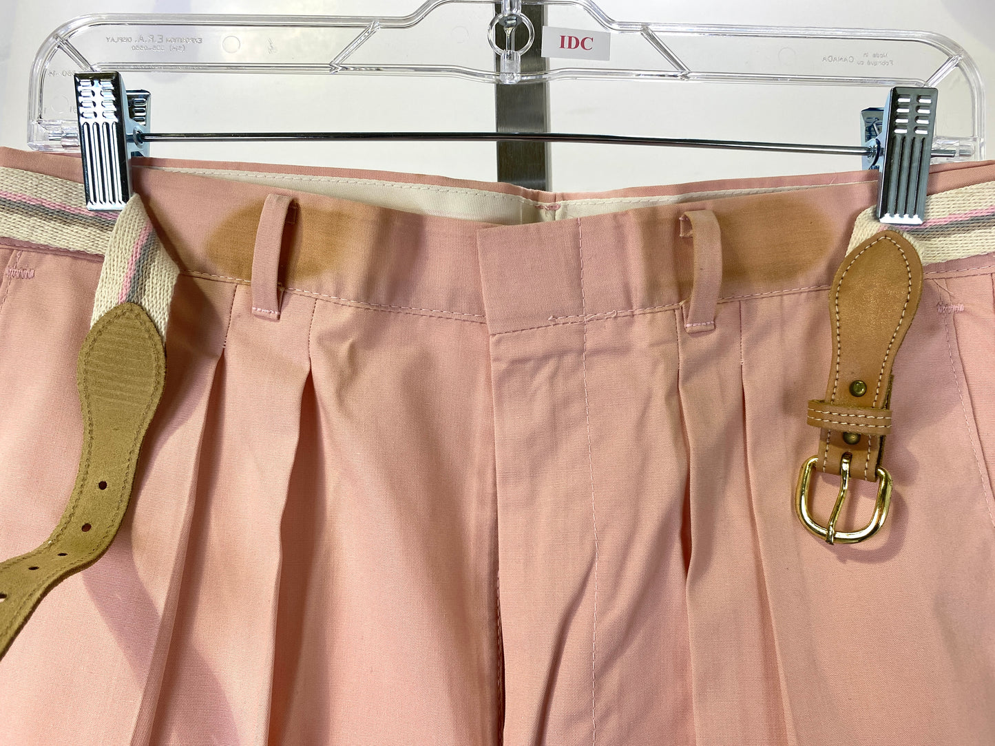 Vintage 1970s Deadstock Dee Cee Slacks, Men's Pink Belted Trousers, NOS