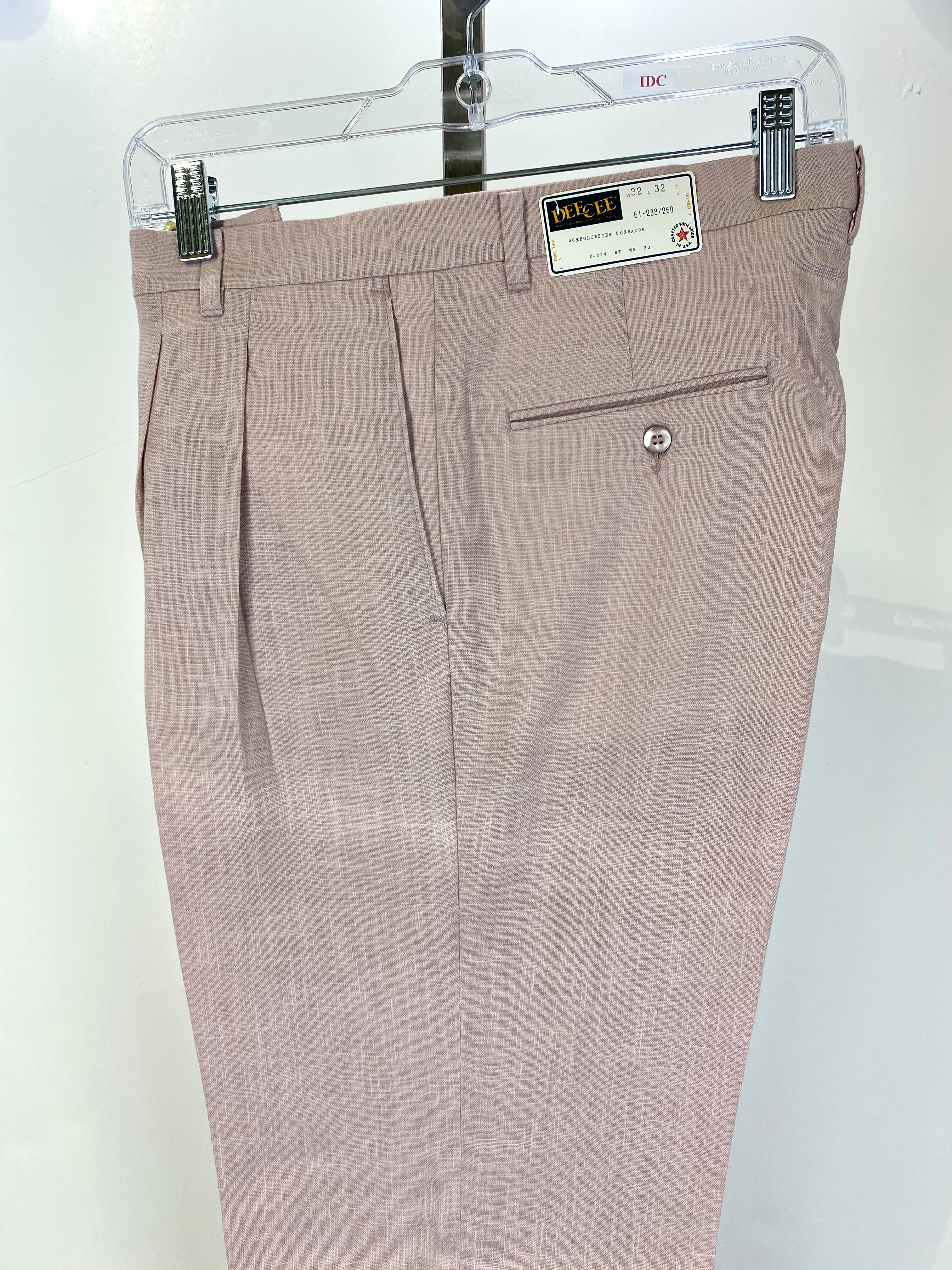 Vintage 1970s Deadstock Dee Cee Slacks, Men's Pink Linen-Look