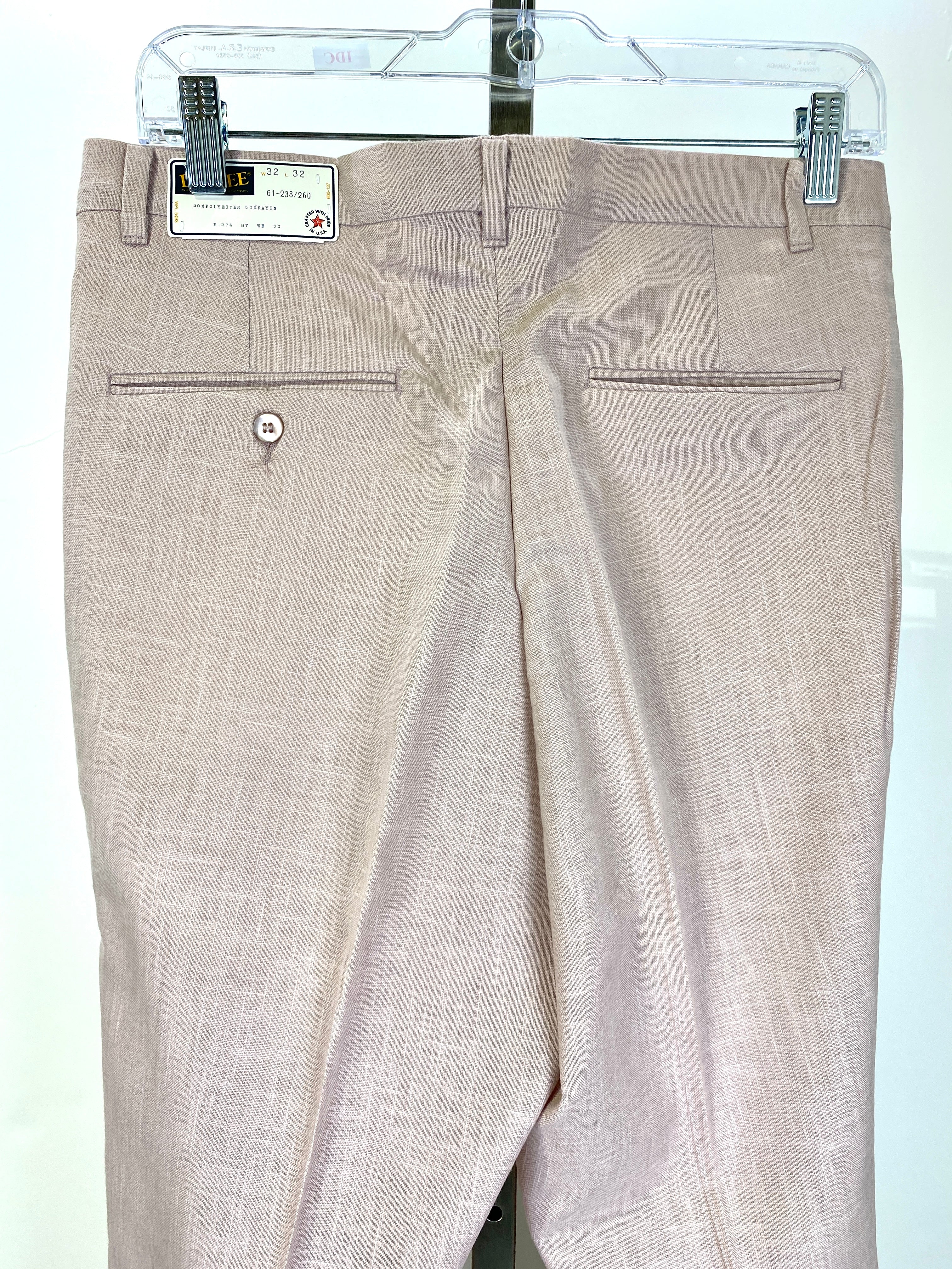 Vintage 1970s Deadstock Dee Cee Slacks, Men's Pink Linen-Look Pants, NOS