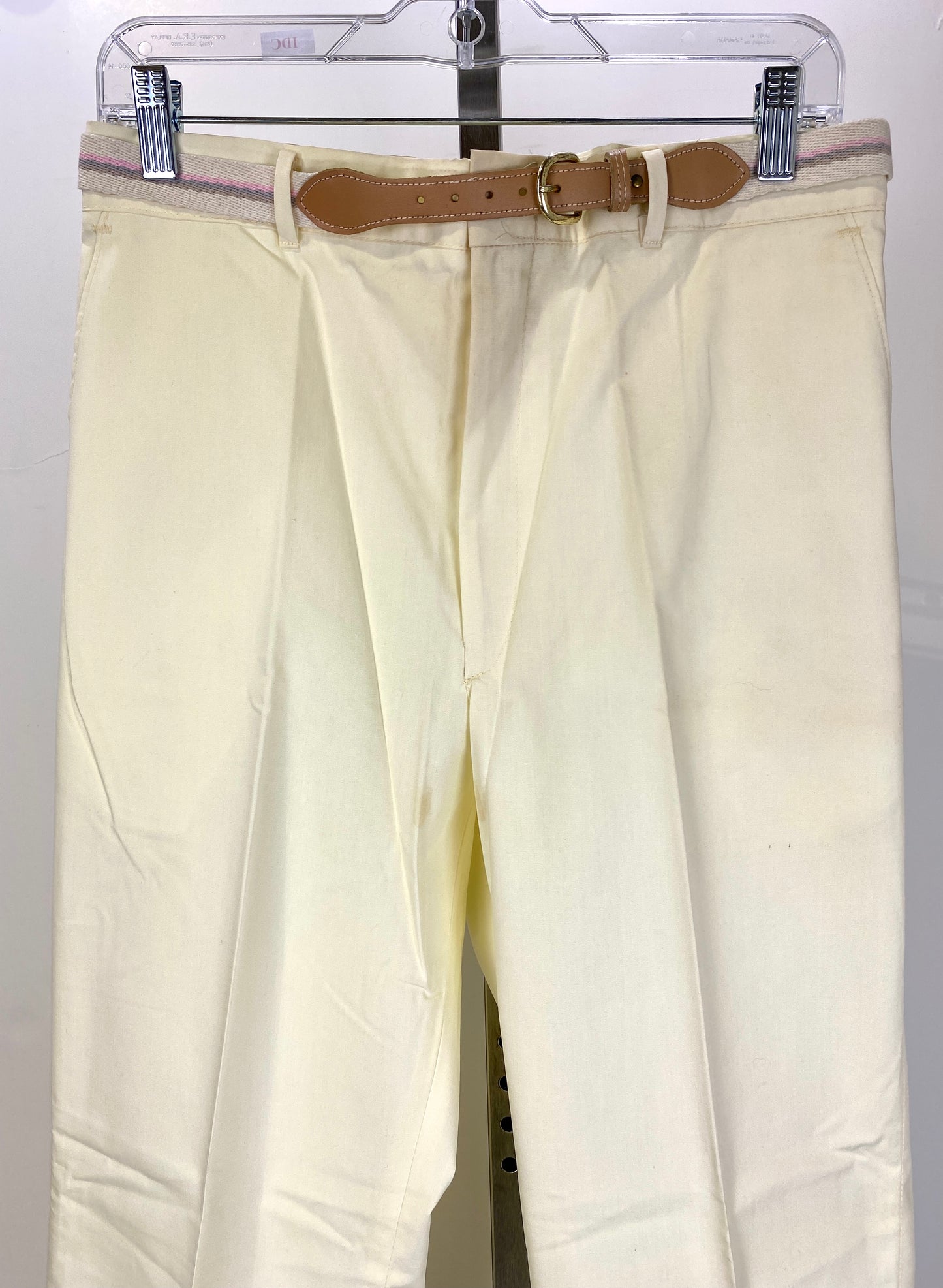 Vintage 1970s Deadstock Dee Cee Slacks, Men's Yellow Belted Pants, NOS