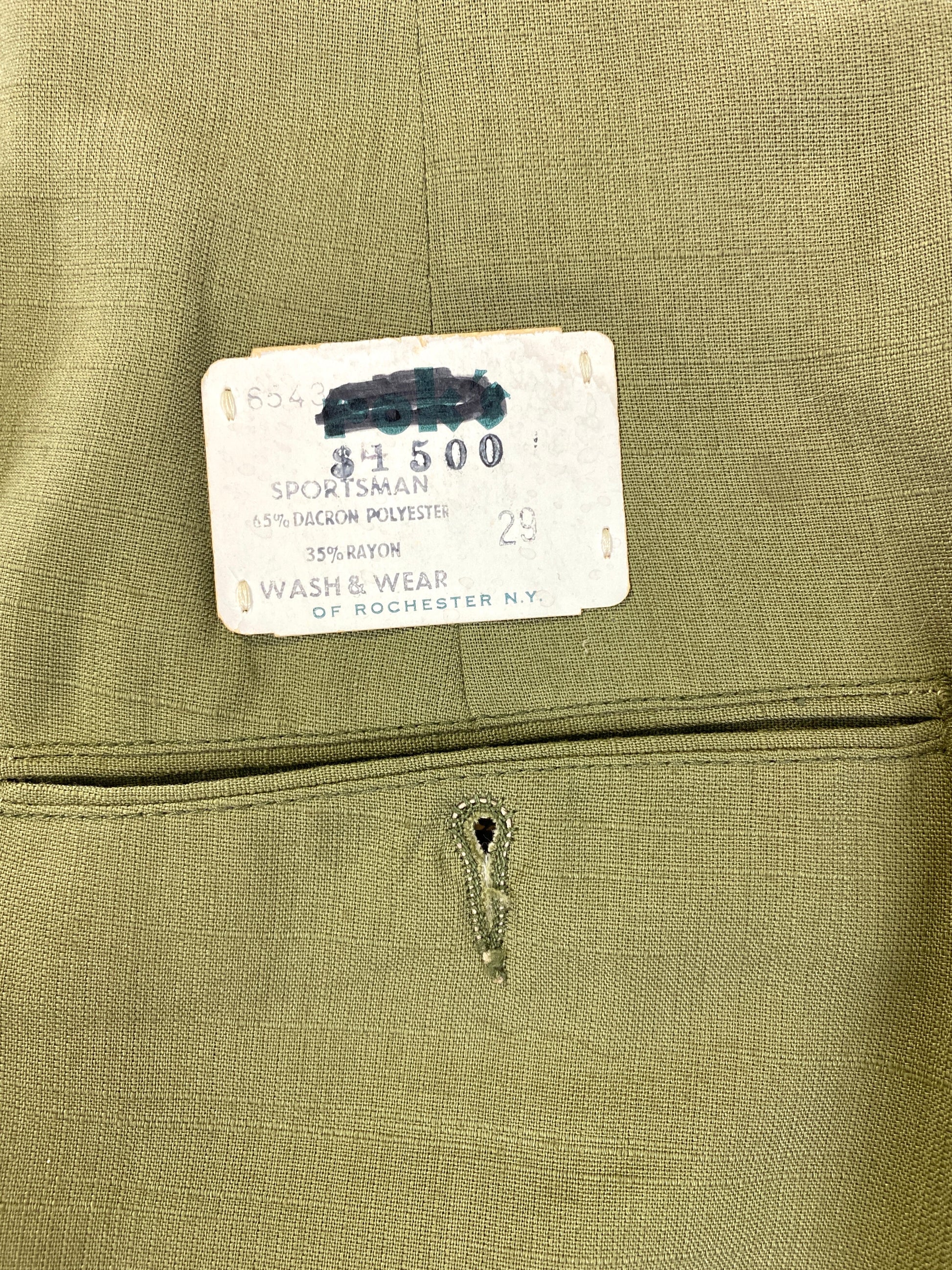 Vintage 1960s Deadstock Green Straight-Leg Slacks, Men's Polyester Trousers, NOS 