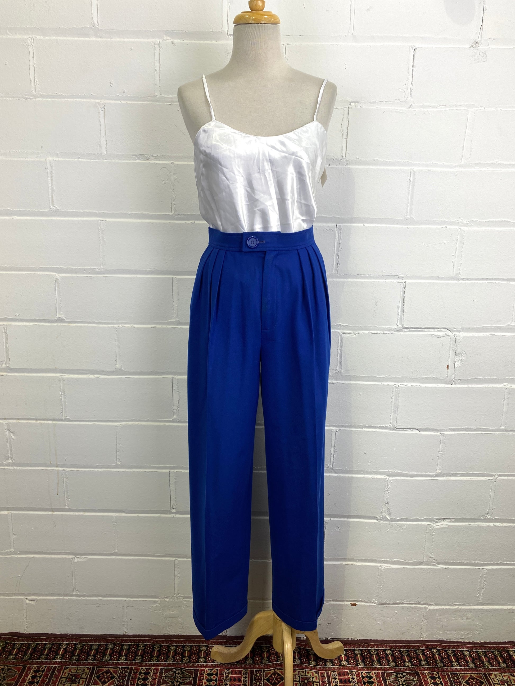 Express, High Waisted Pleated Ankle Pant in Danish Blue