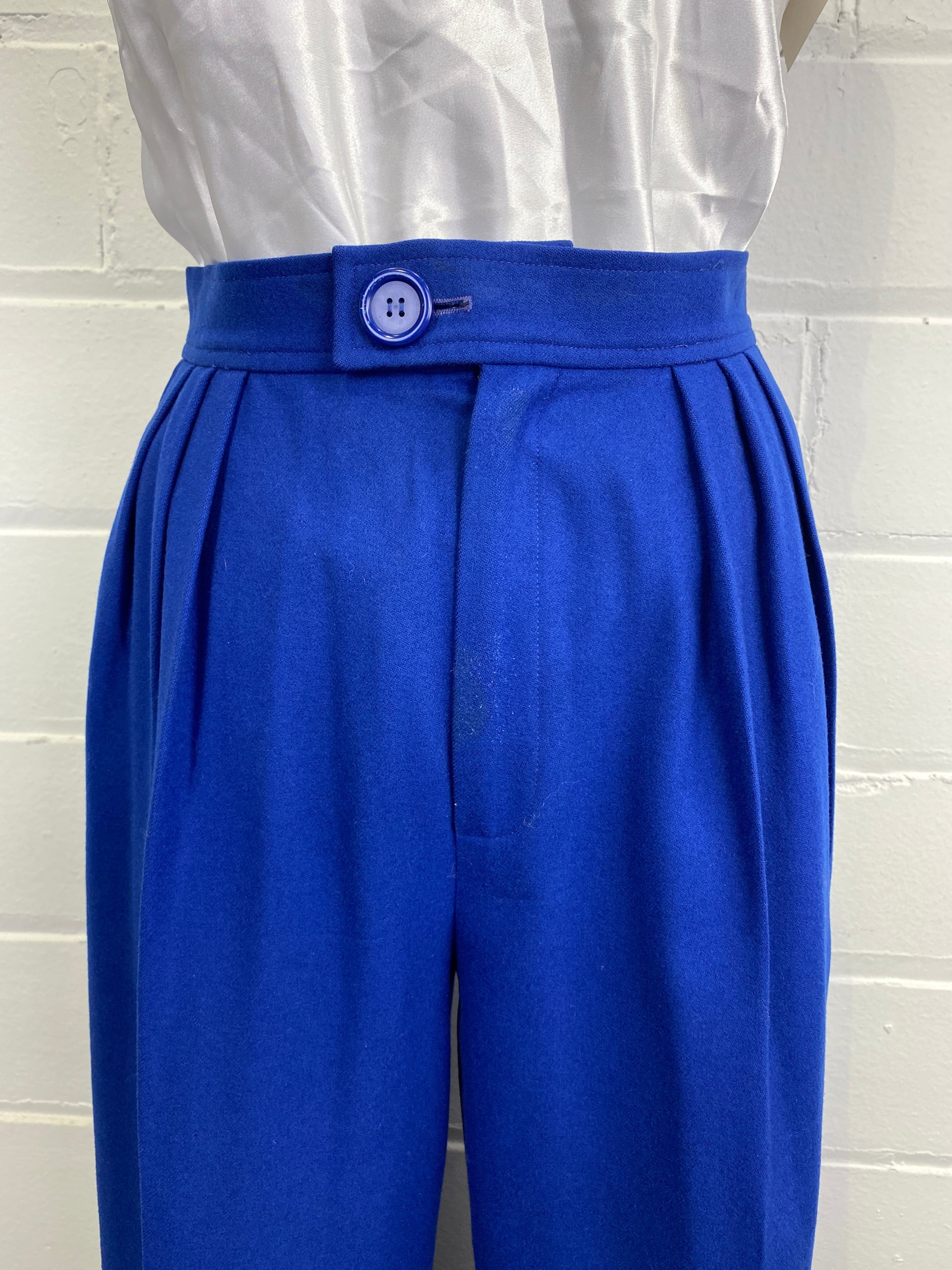 80s Bright Blue Trousers Vintage Royal Blue High Waisted Pants