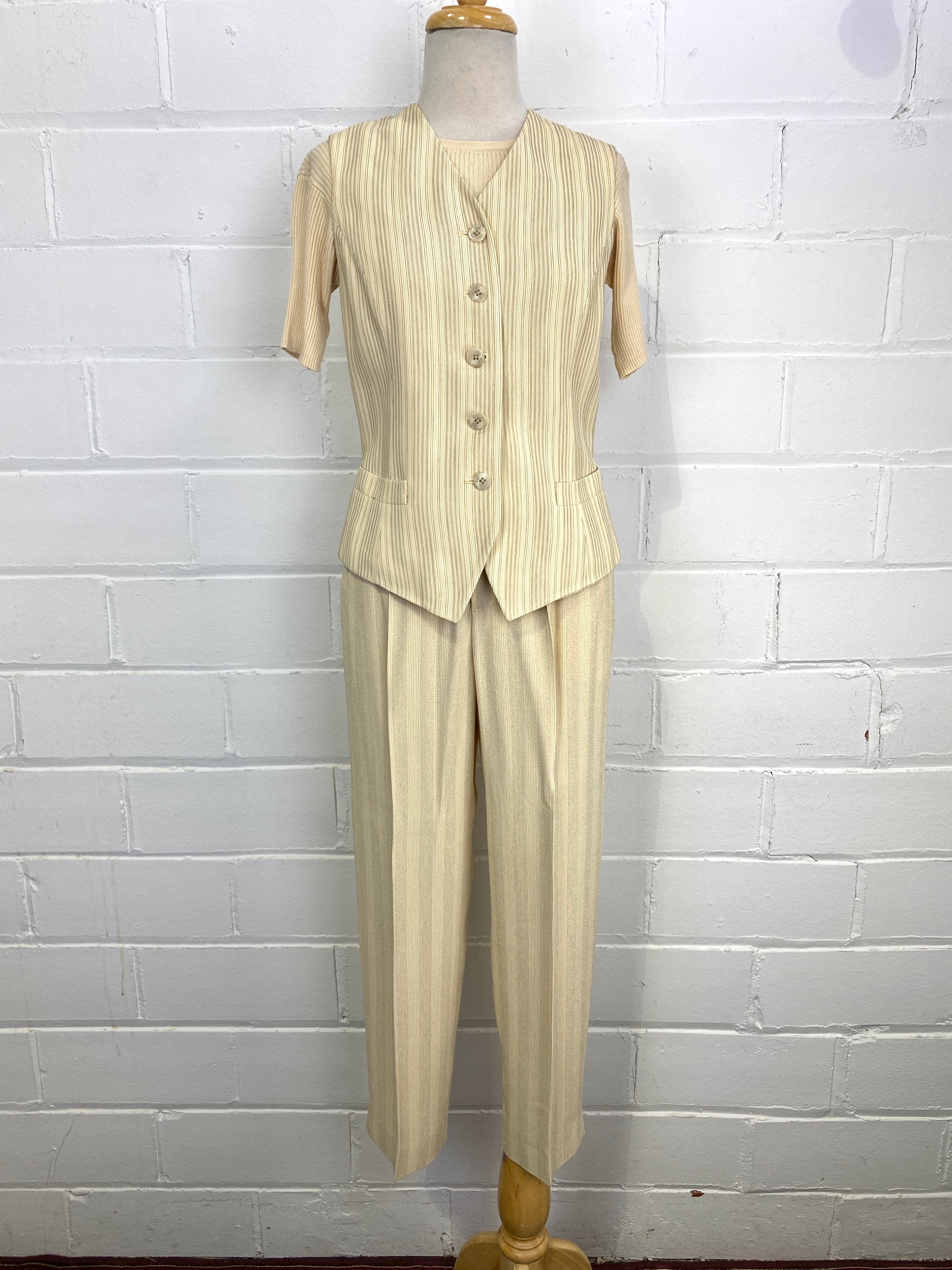 Vintage 80s/90s Cream Pinstripe Ellen Tracy 4-Piece Pant Set