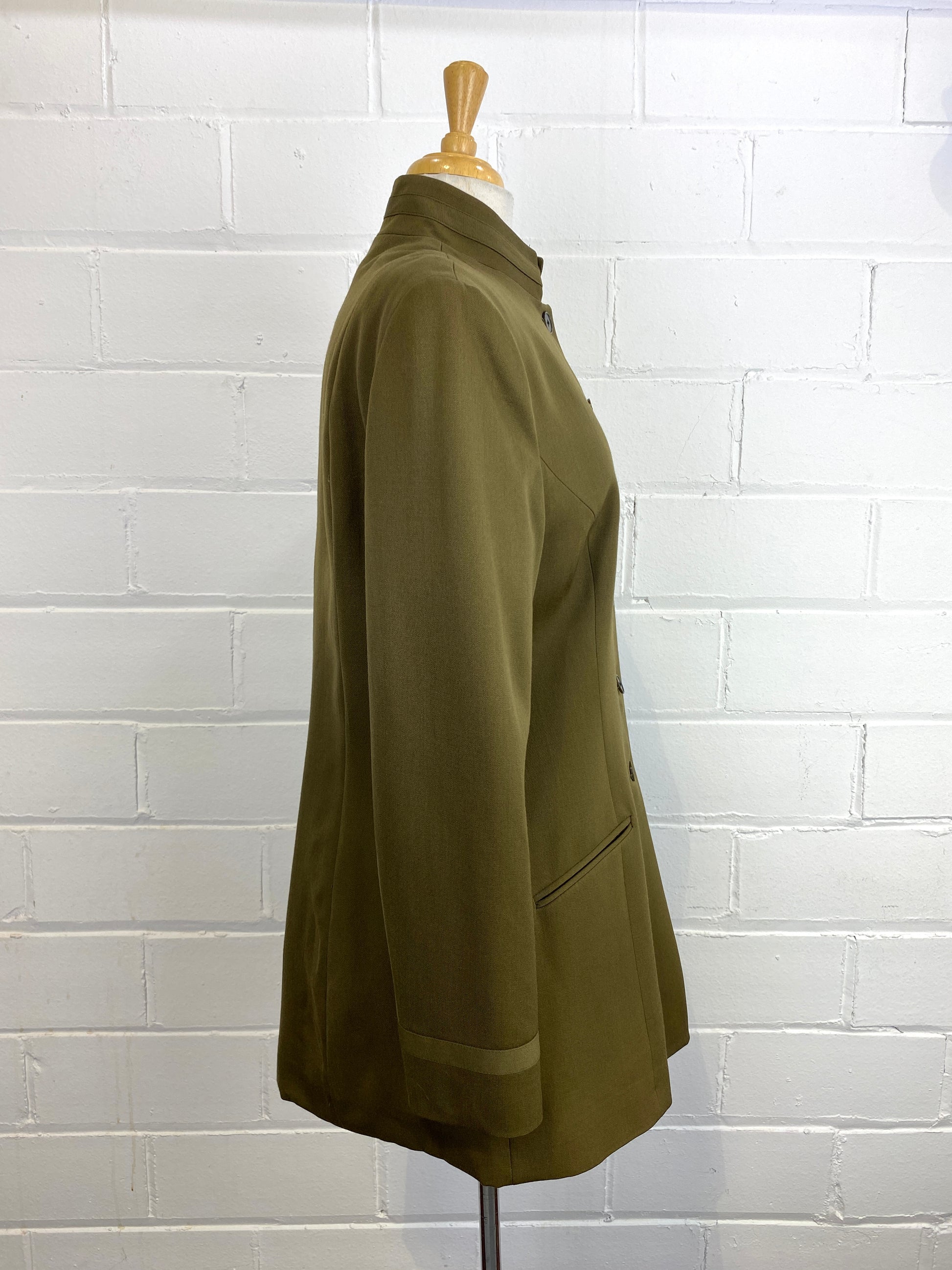 Vintage 1990s Norma Kamali Khaki Wool Jacket, Medium 