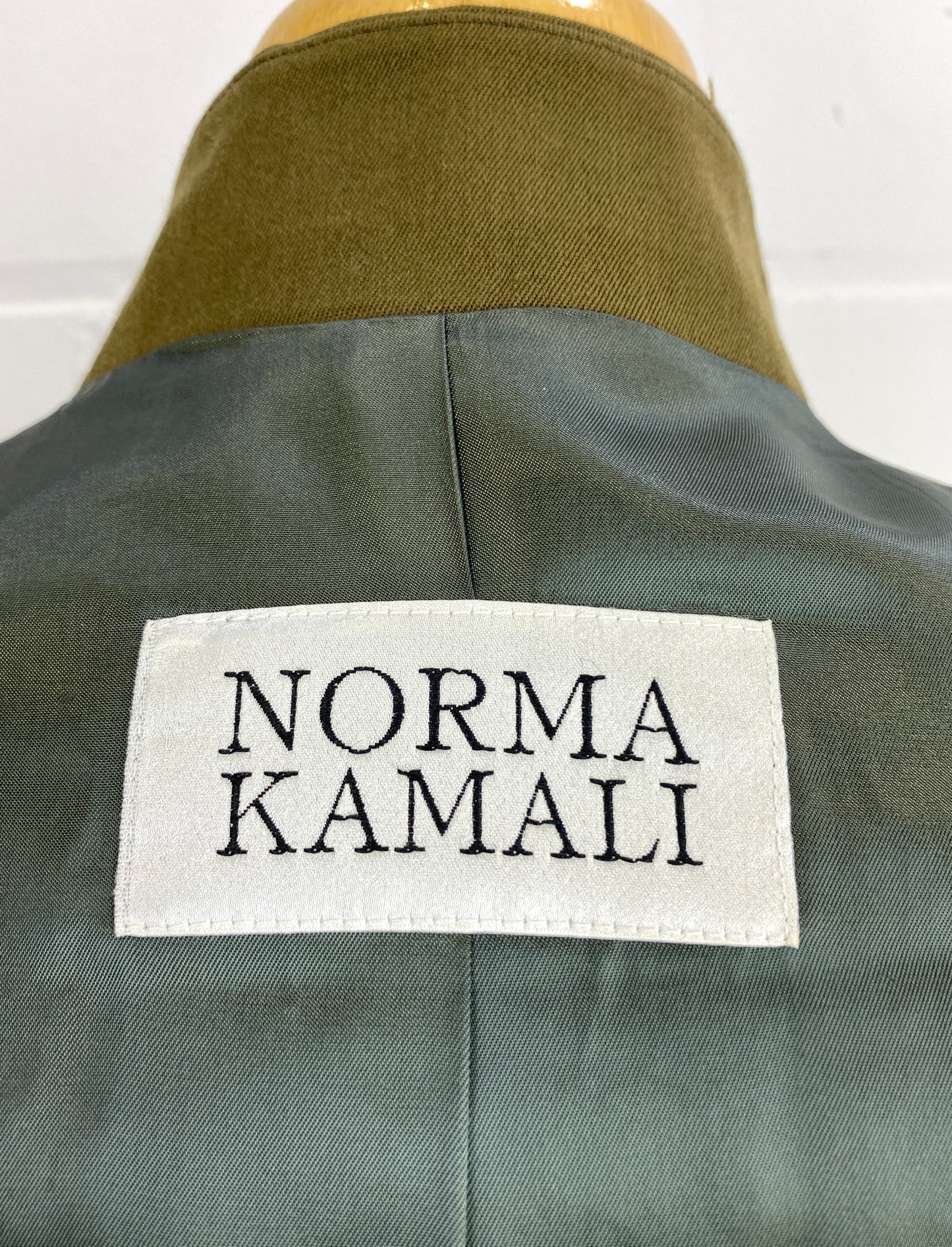 Vintage 1990s Norma Kamali Khaki Wool Jacket, Medium 