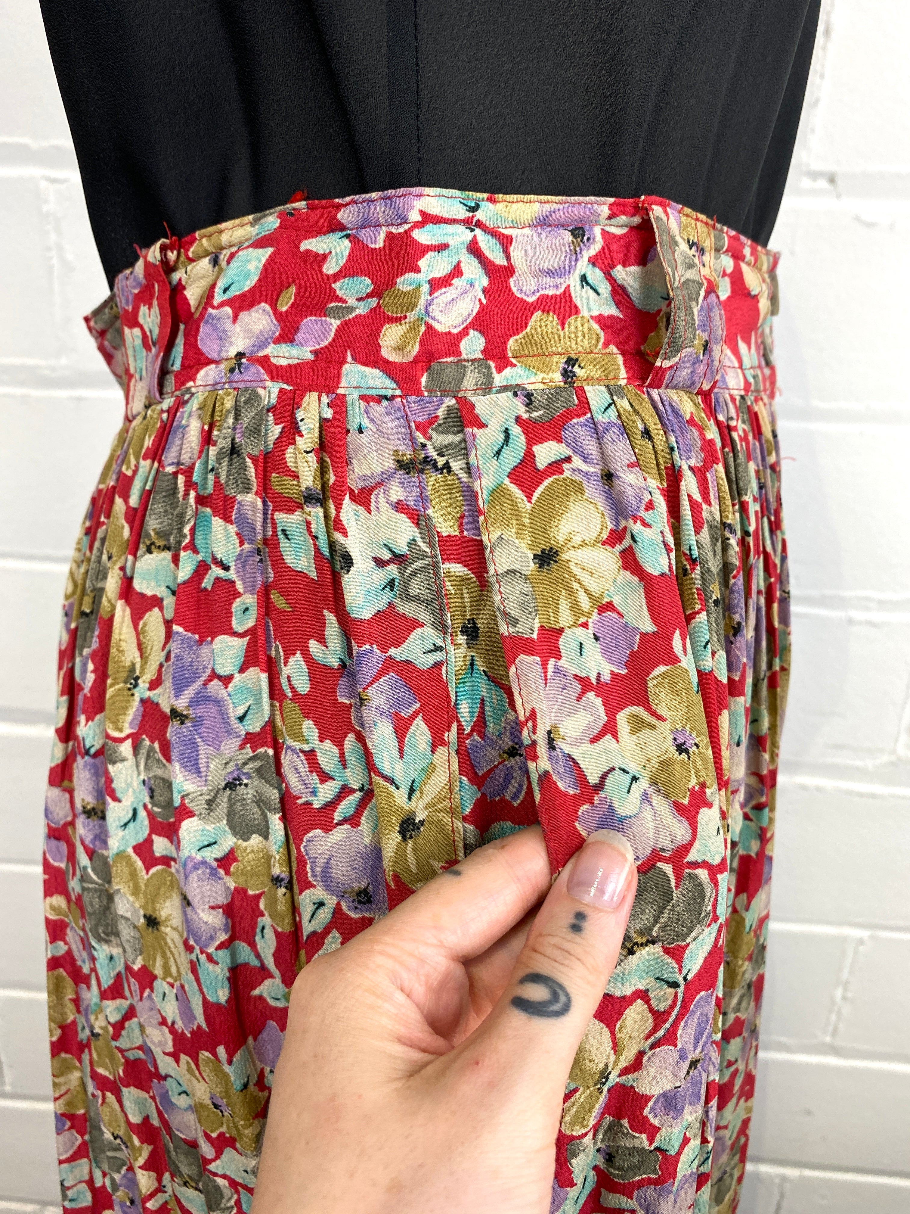 Vintage 1980s Floral Rayon Button Down Midi-Skirt, Medium – Ian