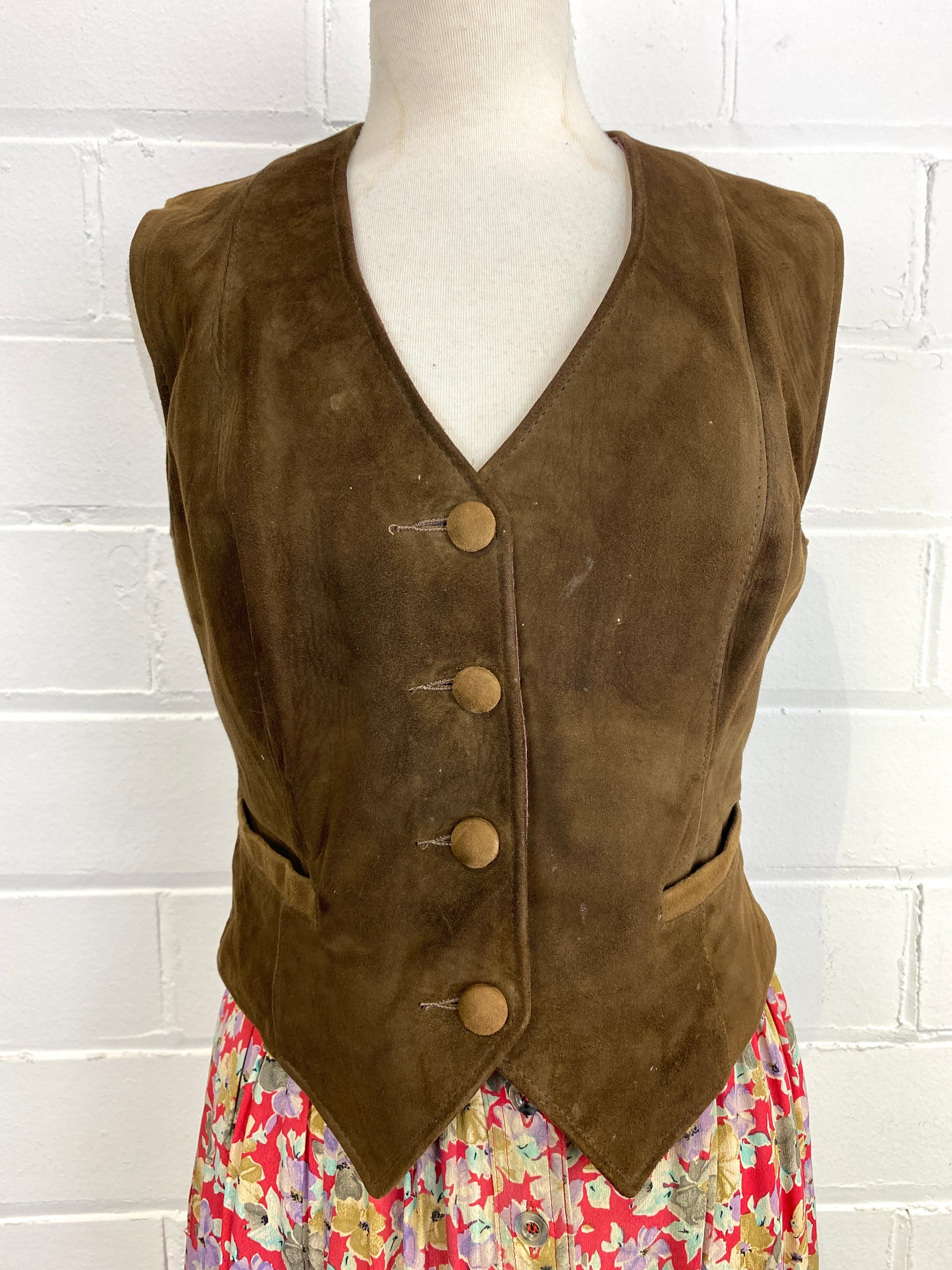 Vintage 1980s Brown Suede Marquis Waistcoat Vest, Small