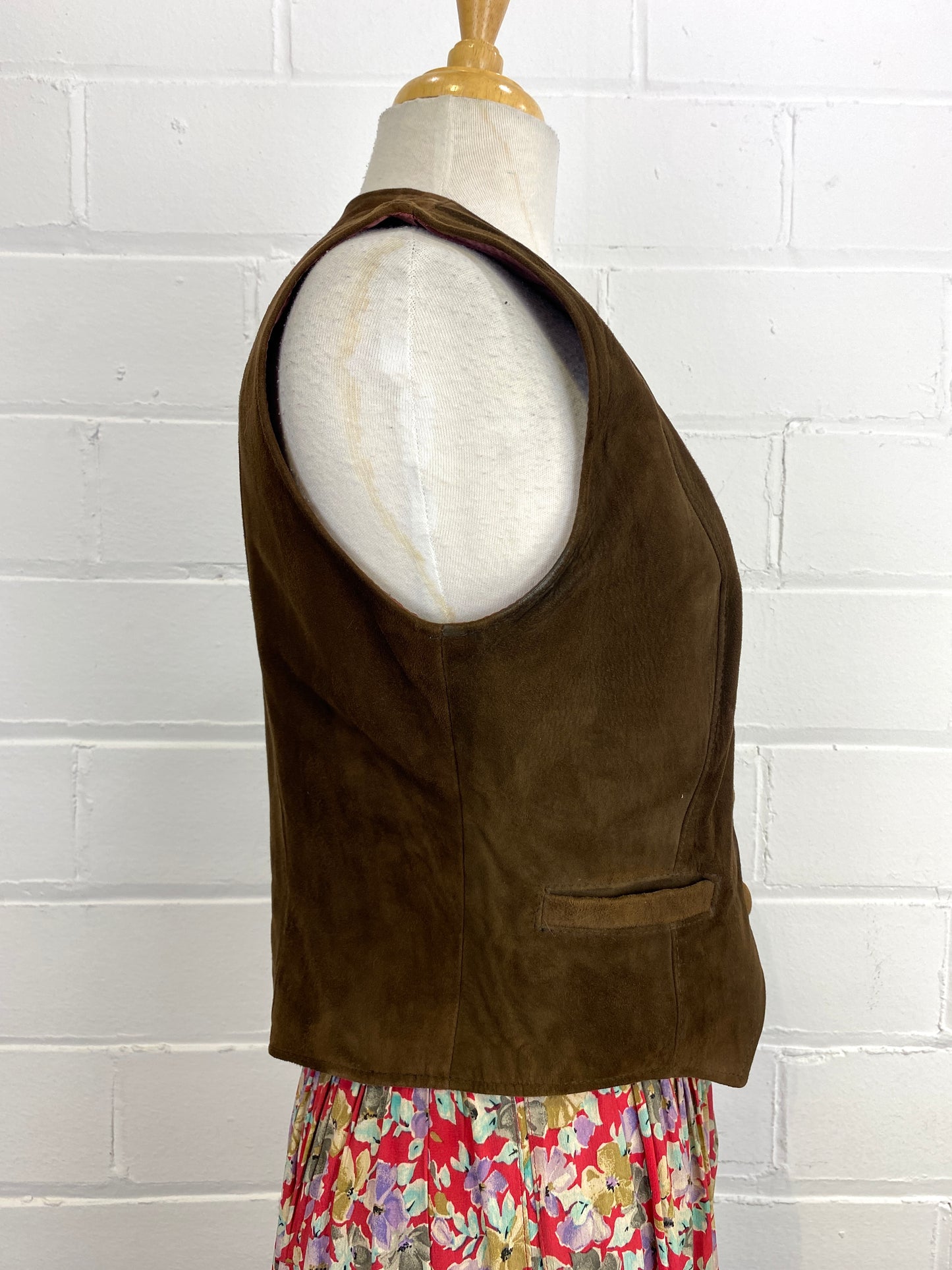 Vintage 1980s Brown Suede Marquis Waistcoat Vest, Small