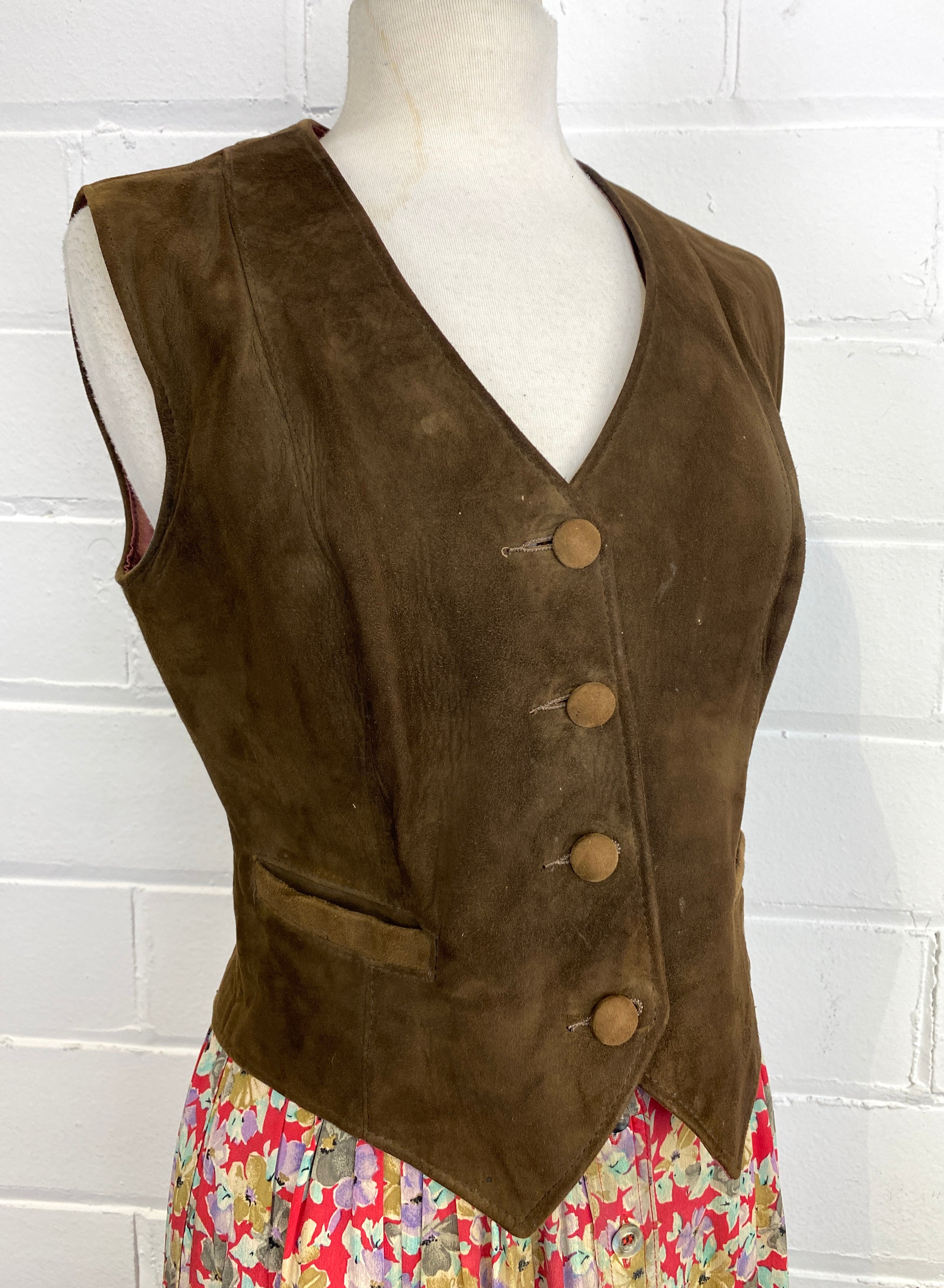 Vintage 1980s Brown Suede Marquis Waistcoat Vest, Small – Ian