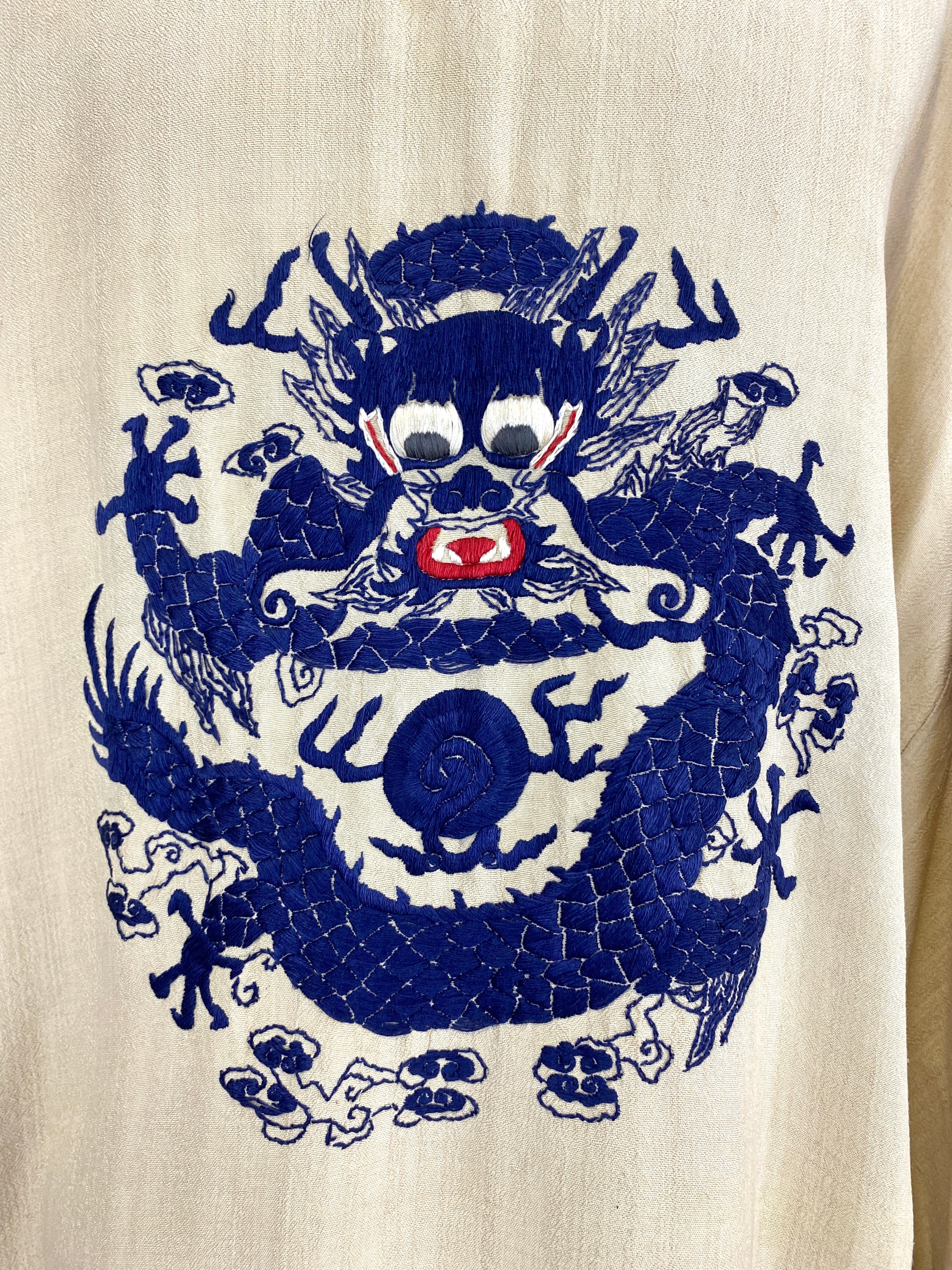 Vintage 1920s Beige Raw Silk Asian Dragon Motif Kimono Robe – Ian