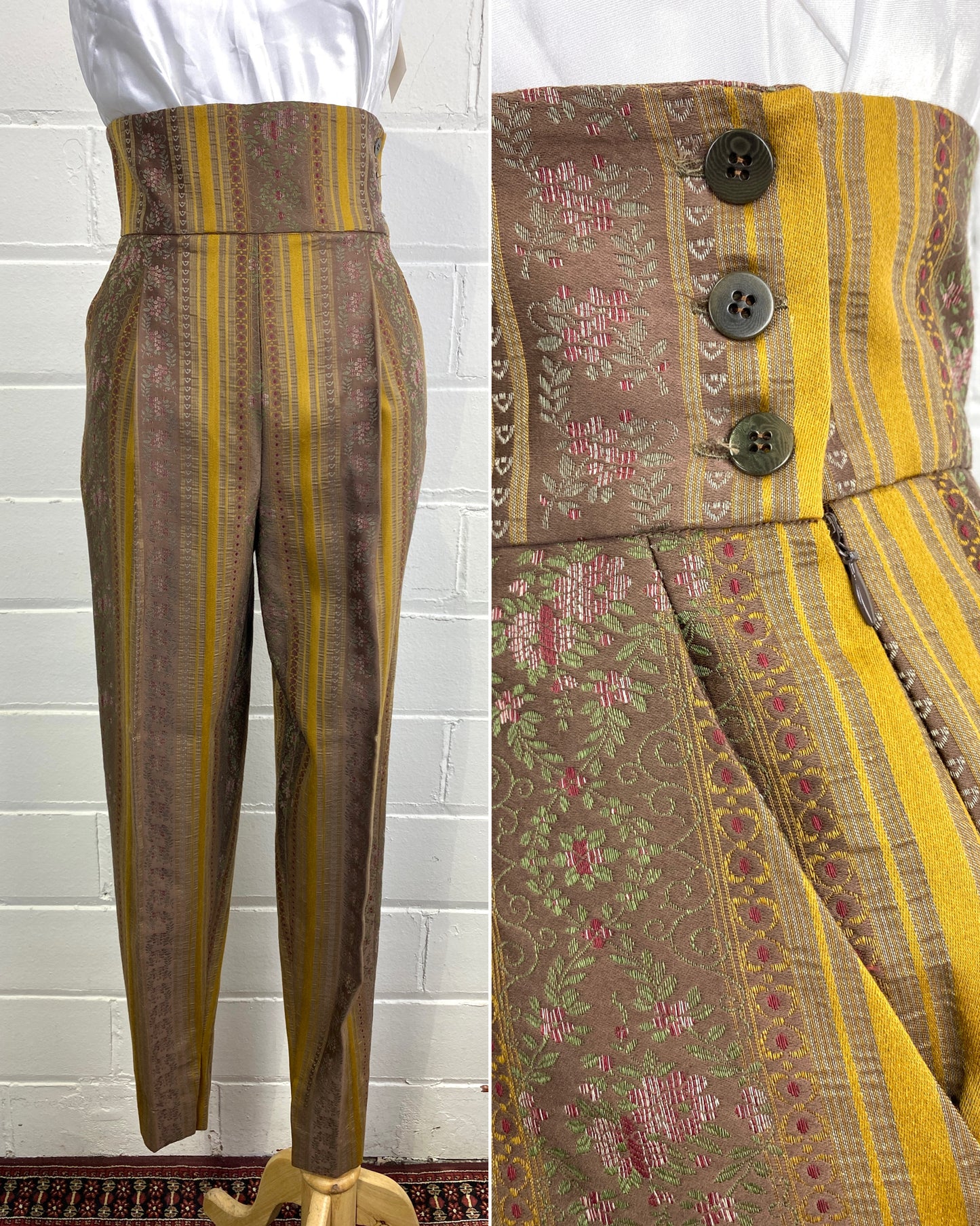 Vintage 1980s Callaghan by Romeo Gigli Extra High-Waist Tapestry Pants