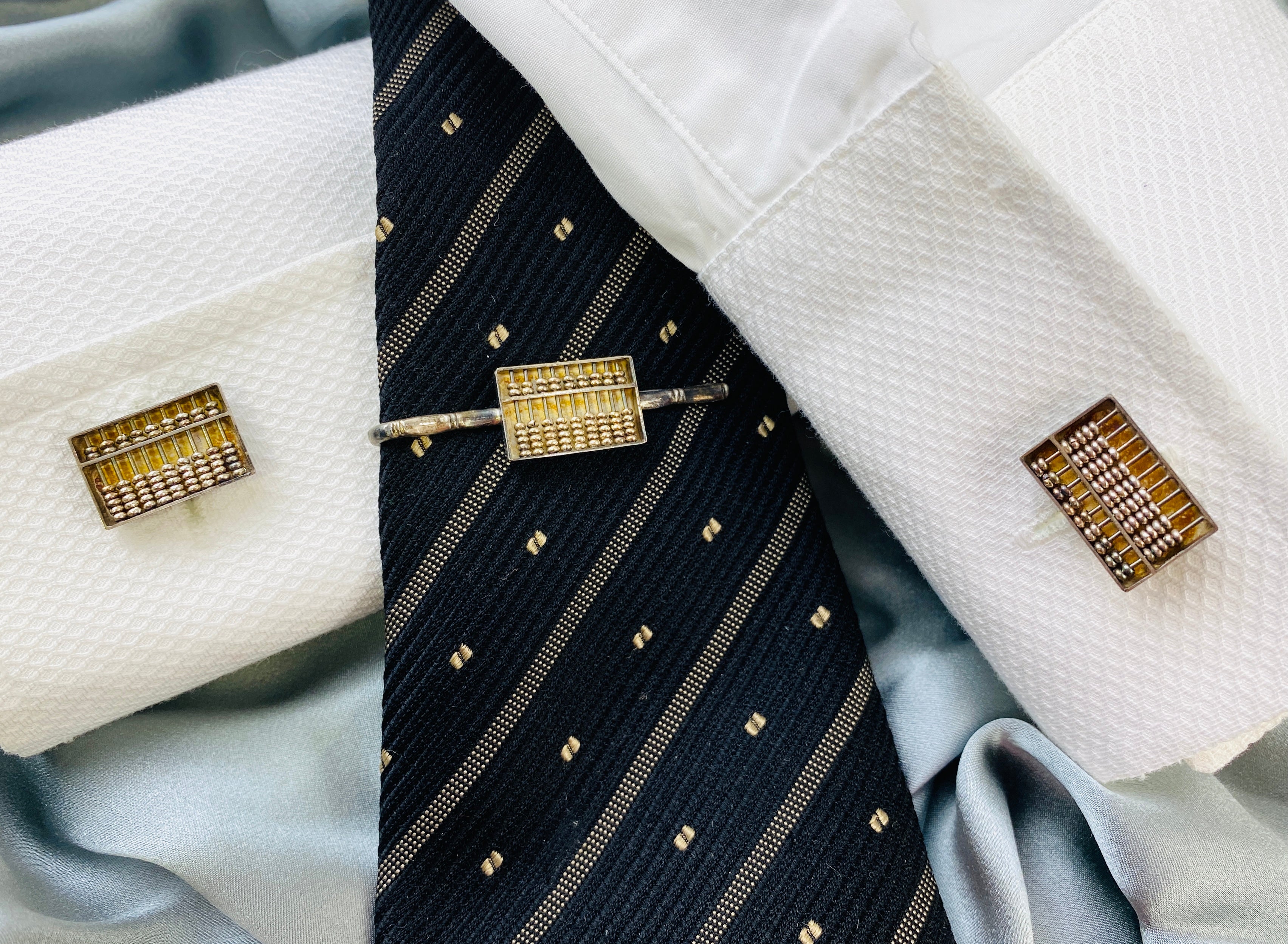 Silver Working Abacus Retro deals Cuff Links And Tie Clip