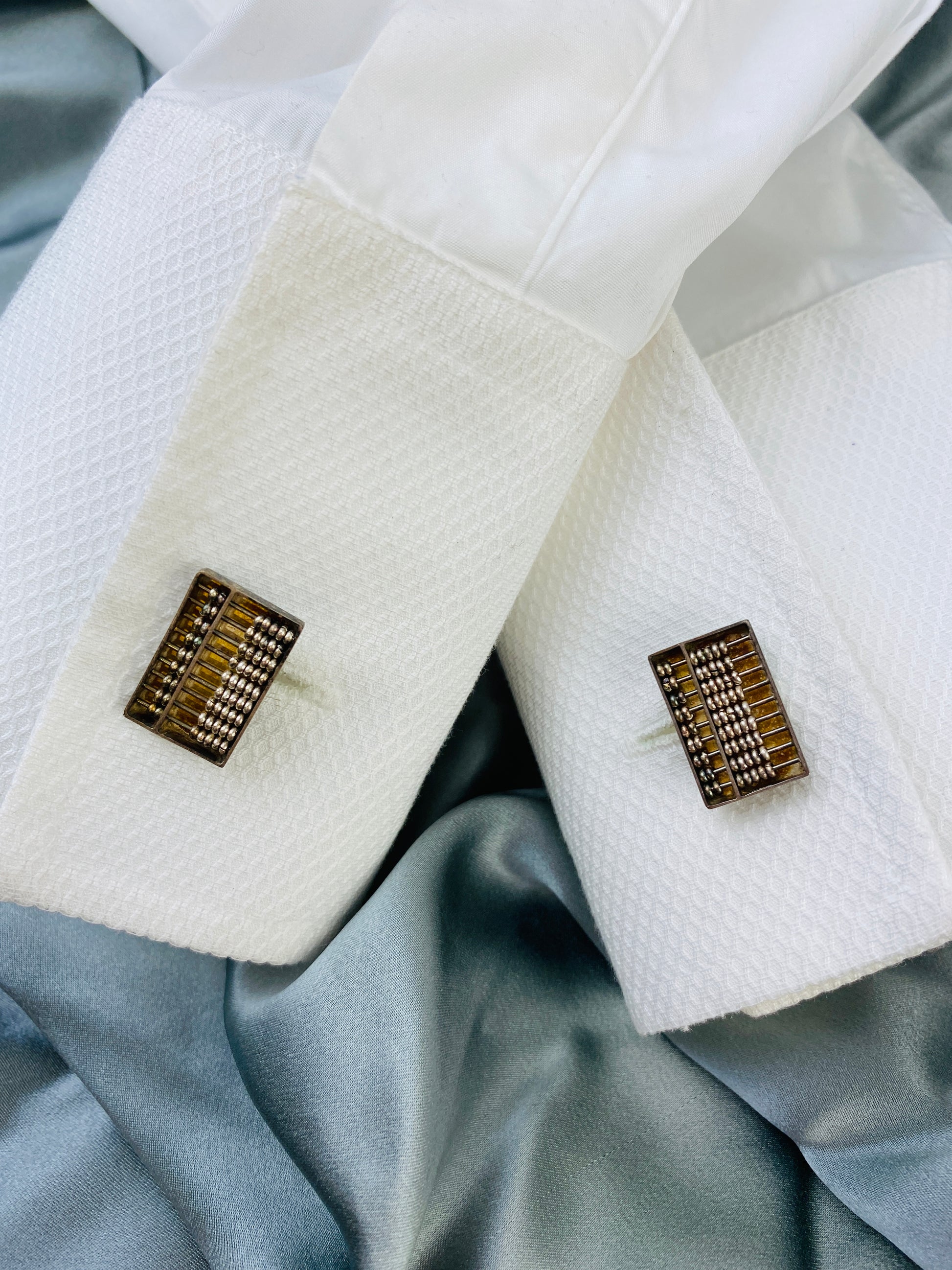 Vintage Working Abacus Silver Cufflinks and Tie Bar