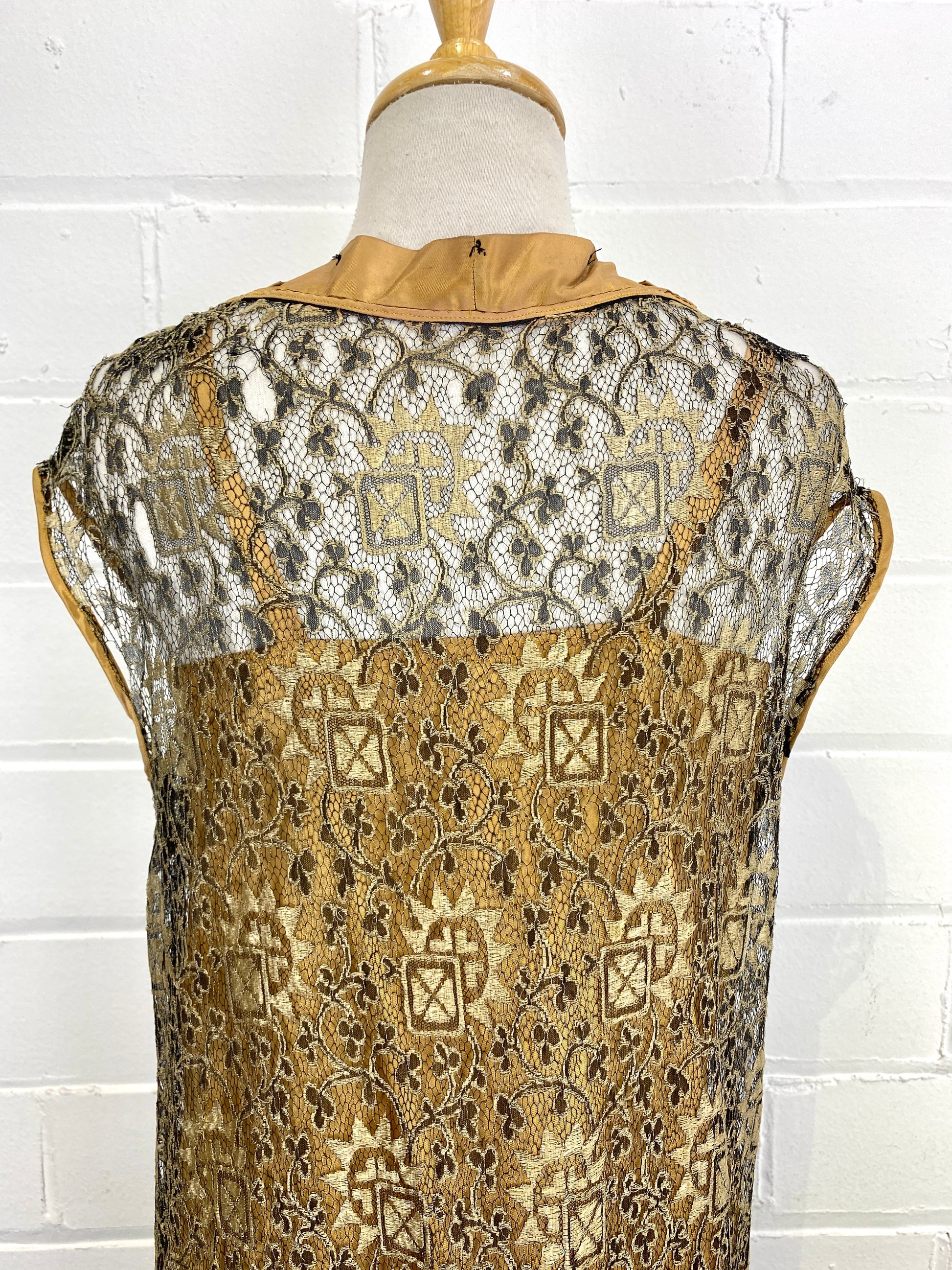 Vintage 1920s Gold Lace Cocktail Flapper Dress, Medium