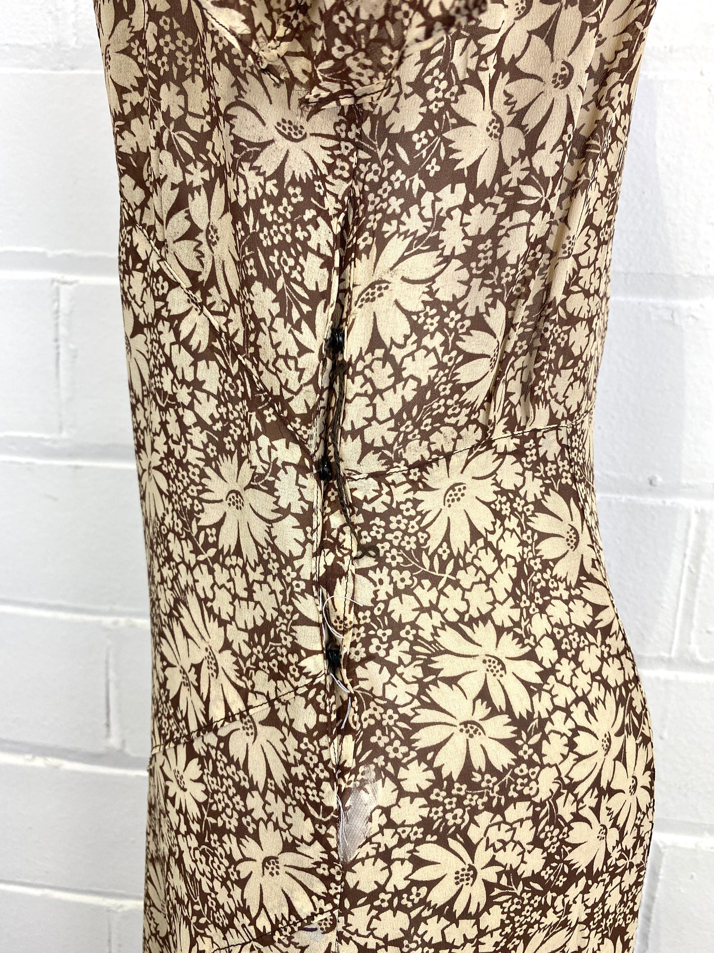 Vintage 1930s Floral Silk 2-Piece Dress & Jacket Set with Belt, Distressed