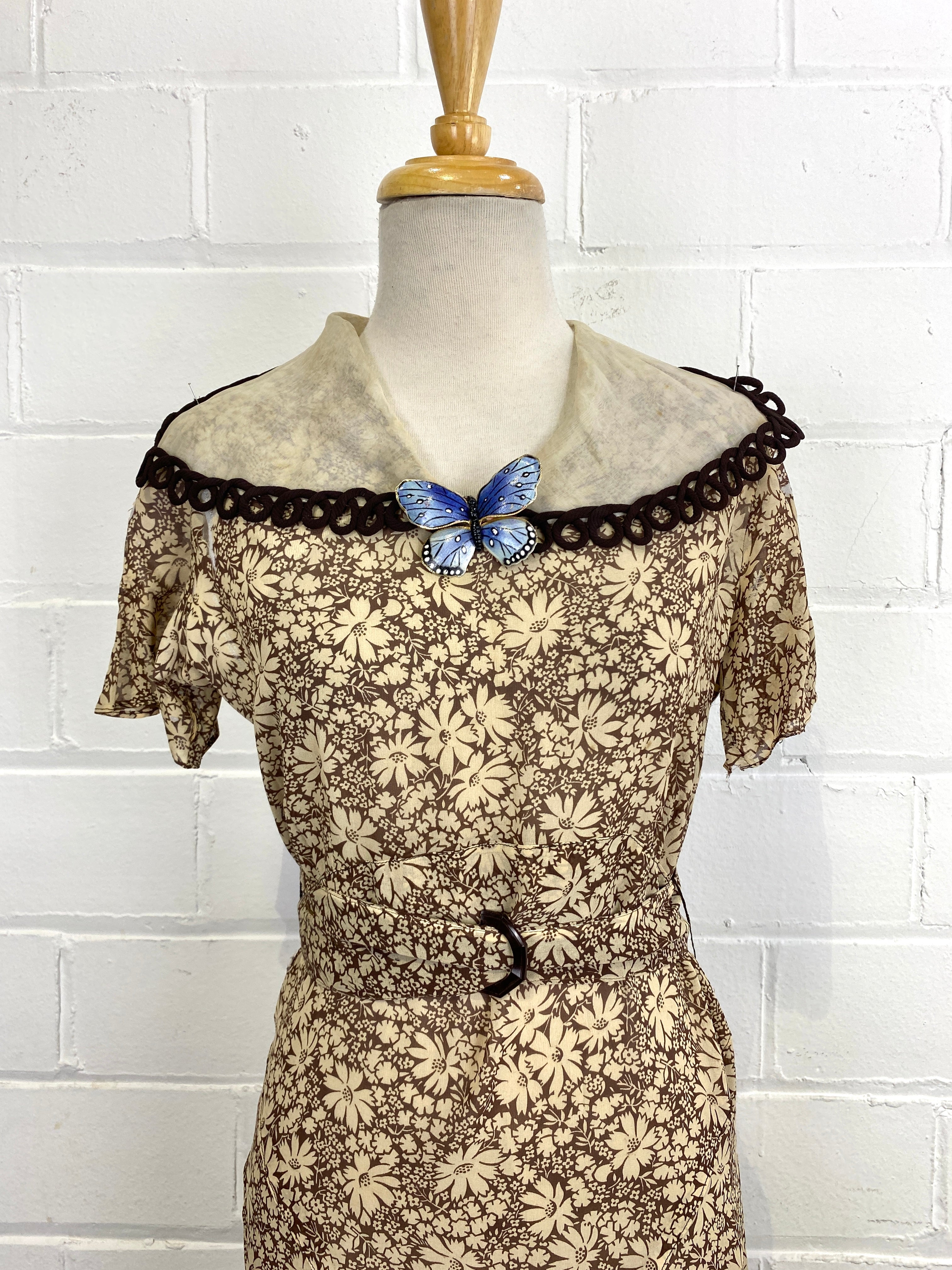 Vintage 1930s Floral Silk 2-Piece Dress & Jacket Set with Belt