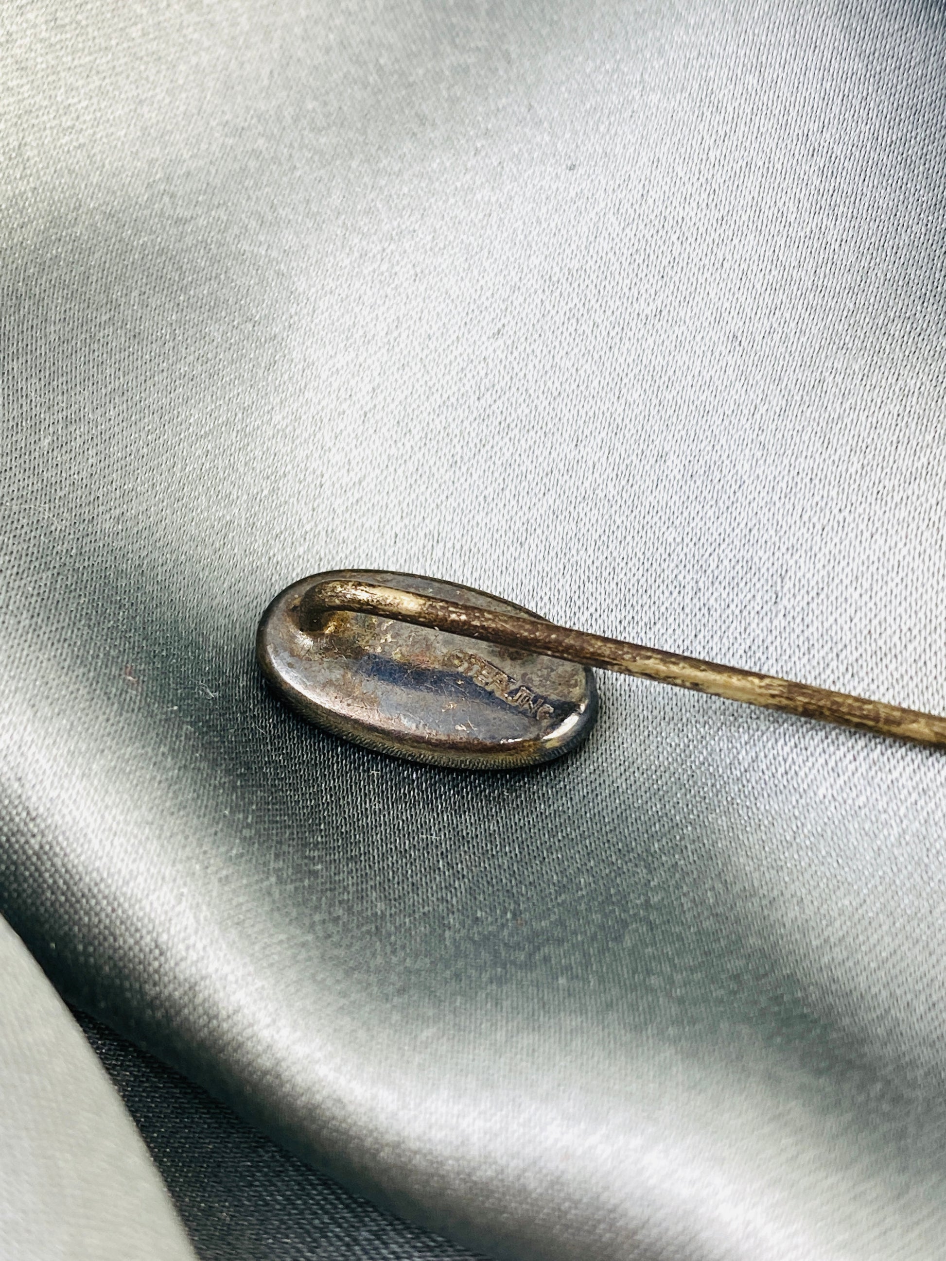 Antique 1910s Oval Shape Abalone Shell Silver Hat Pin
