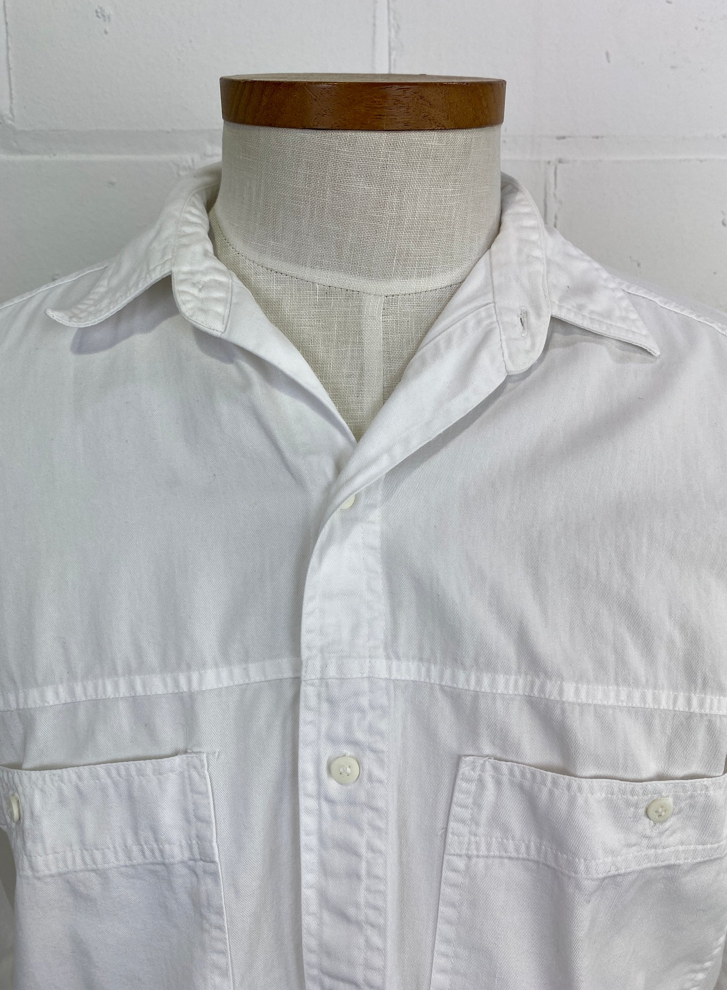 Vintage 80s Men's White Button-Up Shirt, Large
