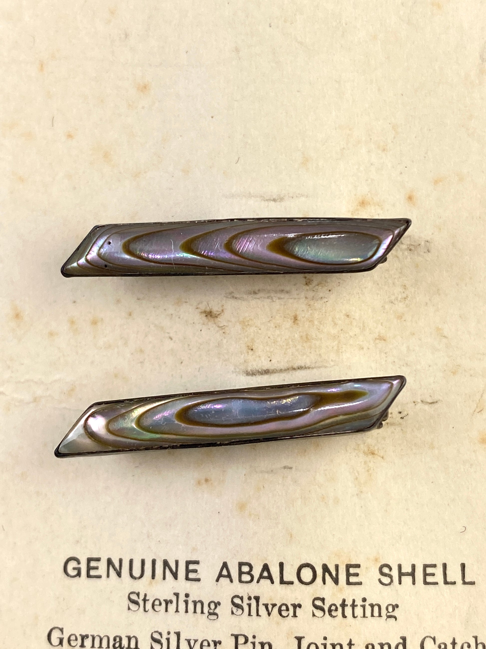 Antique 1910s Silver Angled Rectangular Abalone Shell Lingerie Pins