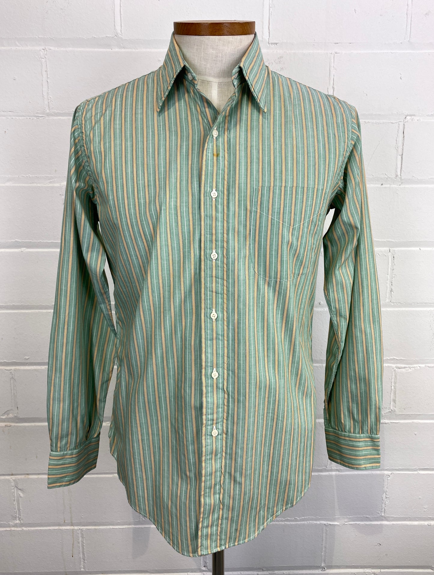 Vintage 80s Men's Green & Yellow Stripe Cotton Button-Up Shirt, Bert Pulitzer