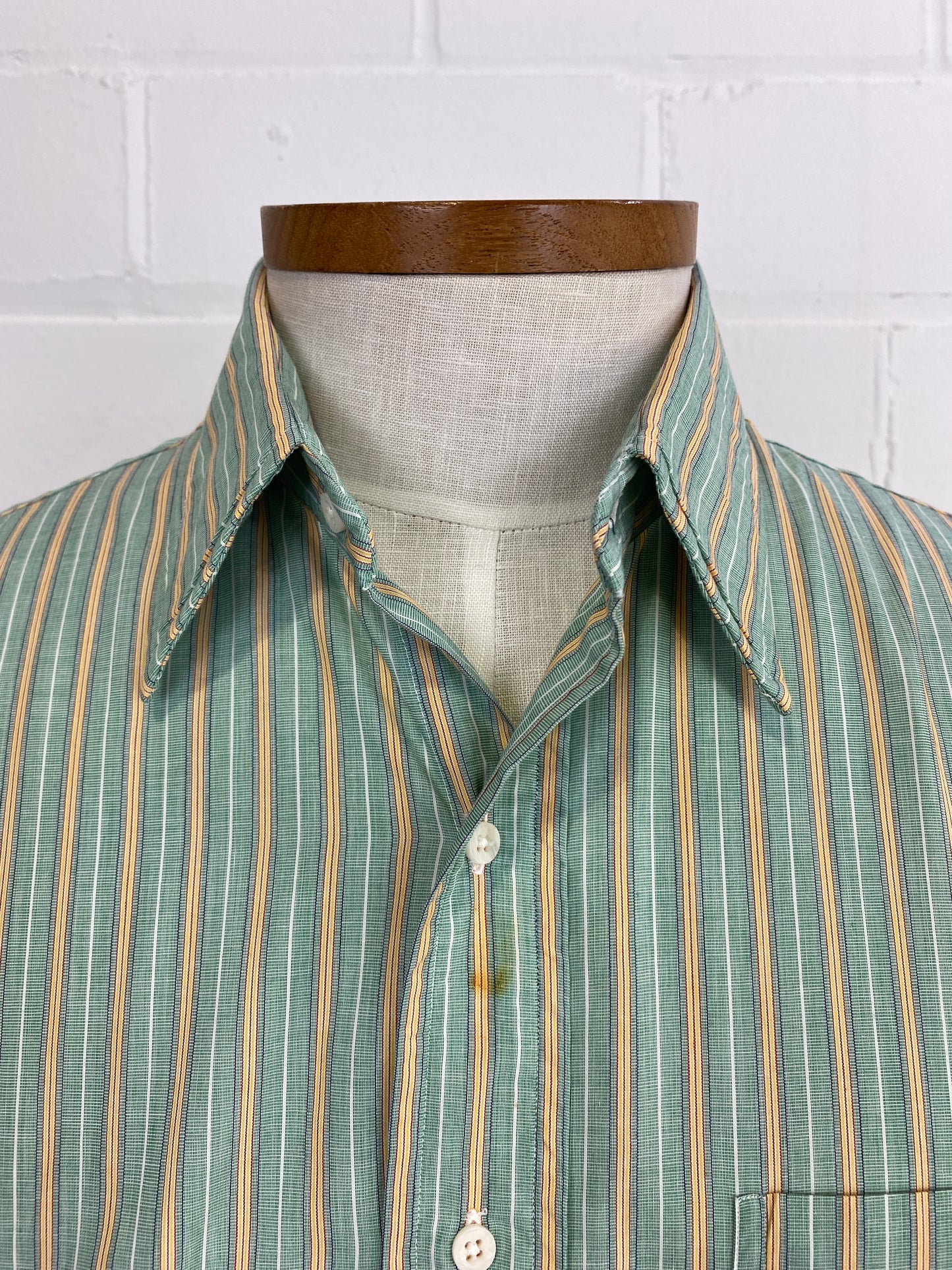 Vintage 80s Men's Green & Yellow Stripe Cotton Button-Up Shirt, Bert Pulitzer