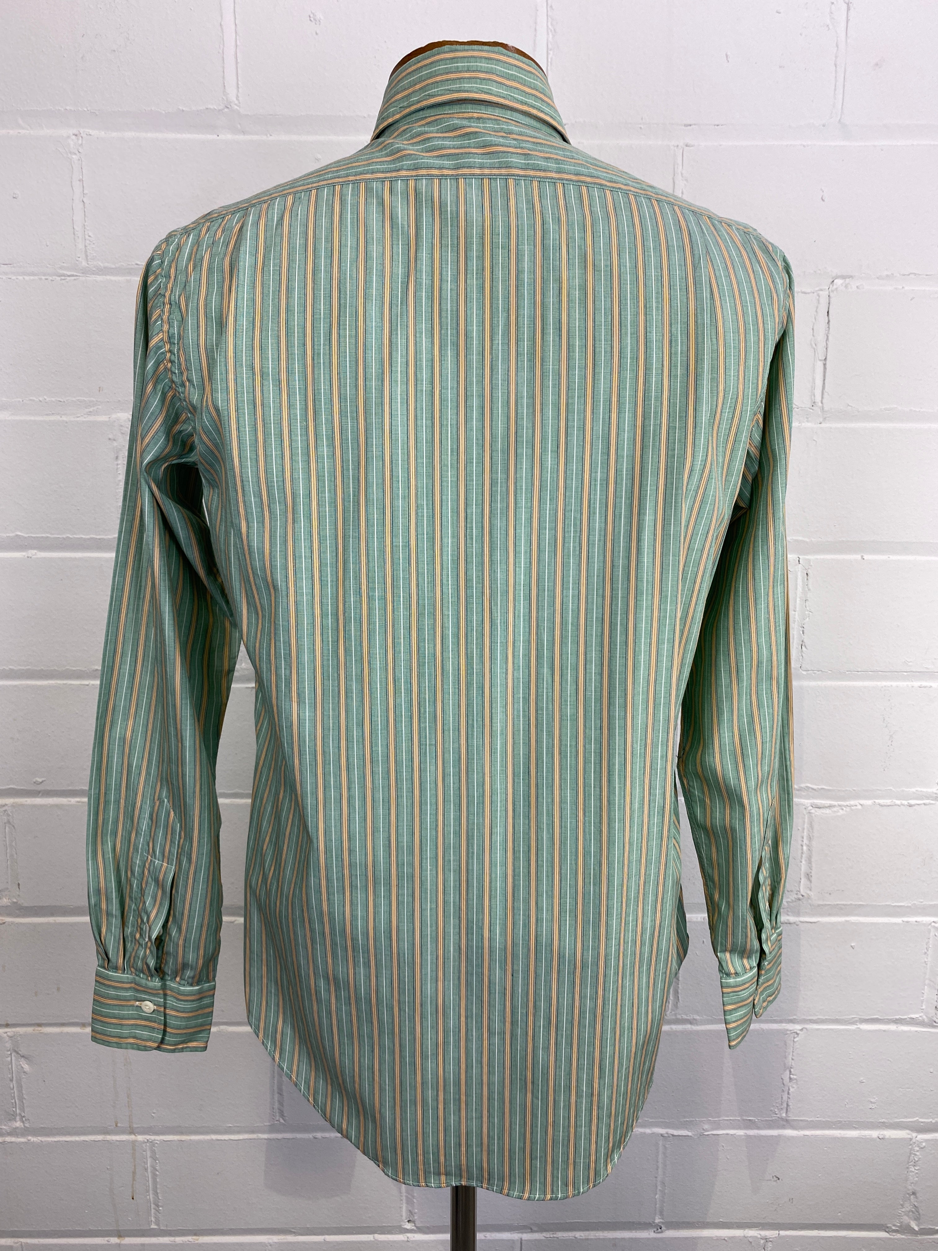 Vintage 80s Men's Green & Yellow Stripe Cotton Button-Up Shirt, Bert  Pulitzer