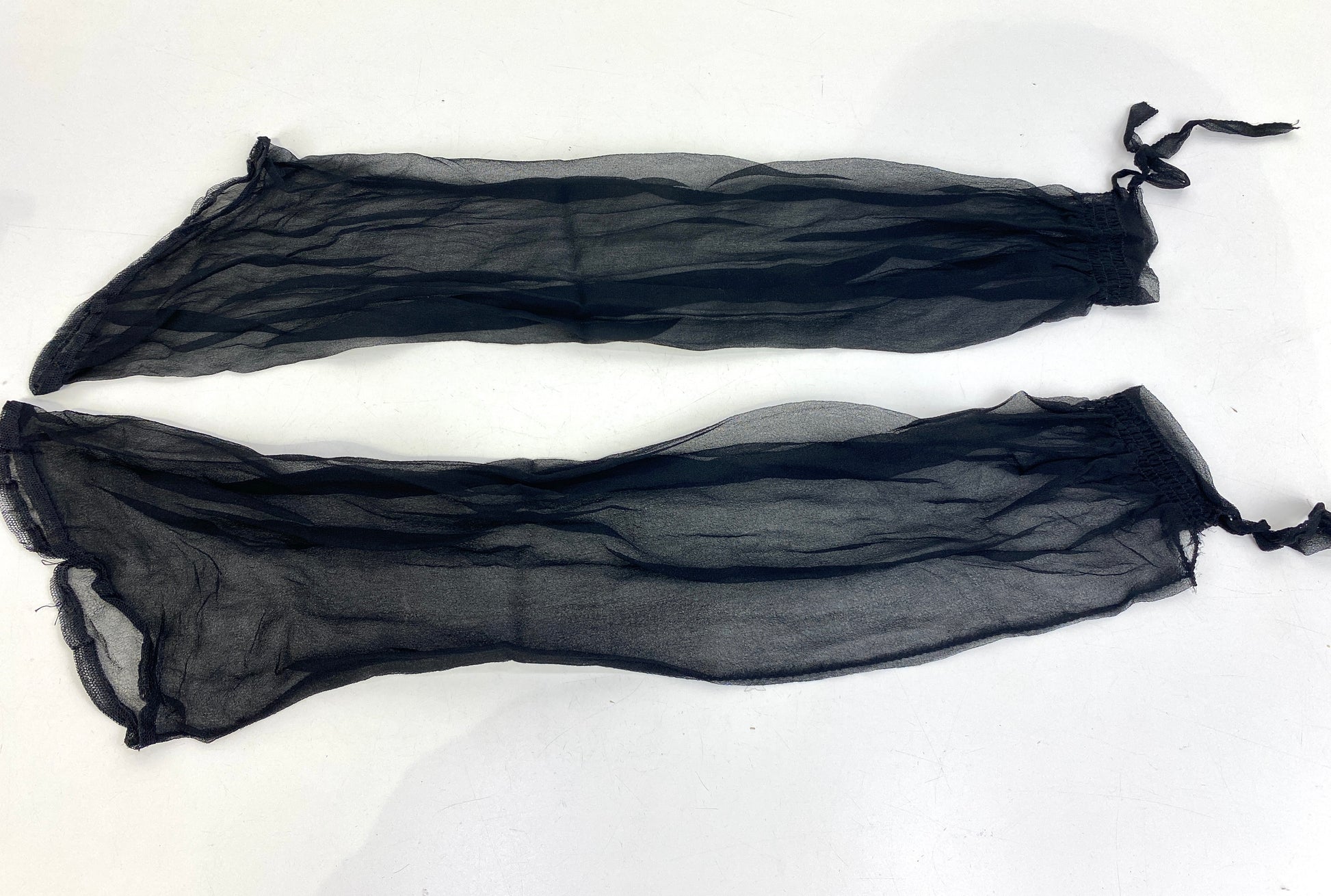 Vintage 1920s Black Silk Chiffon Sleeves with Shirred Cuffs 