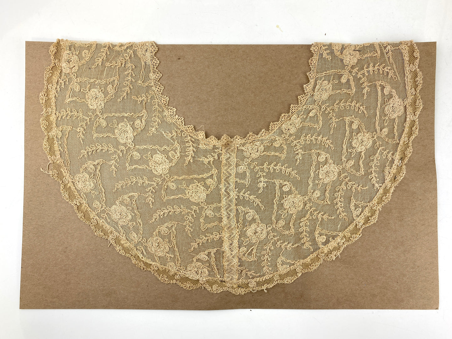 Antique Edwardian Beige Lace Embroidered Collar, Doubles