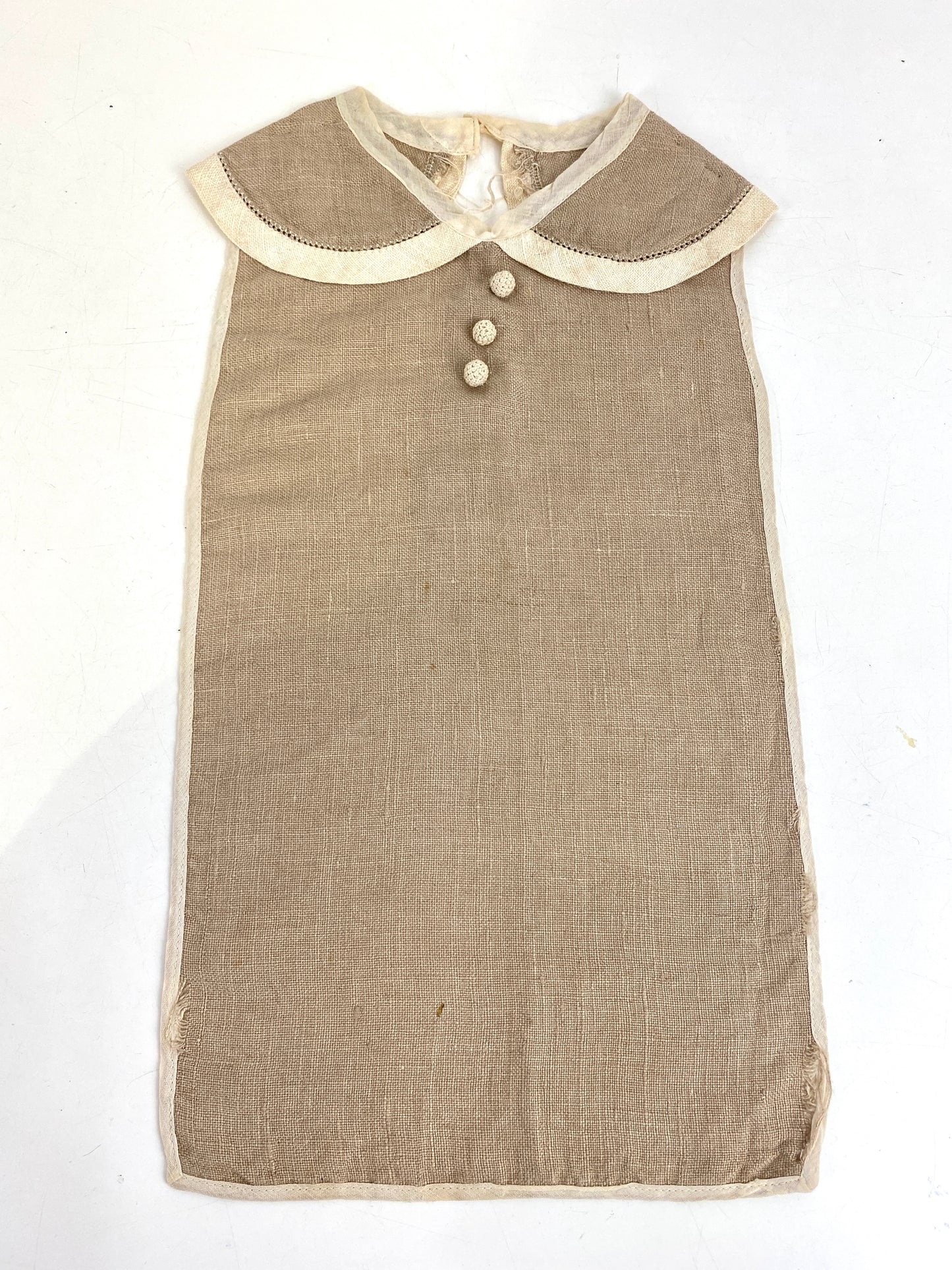 Vintage 1920s Brown Linen Bib with Peter Pan Collar